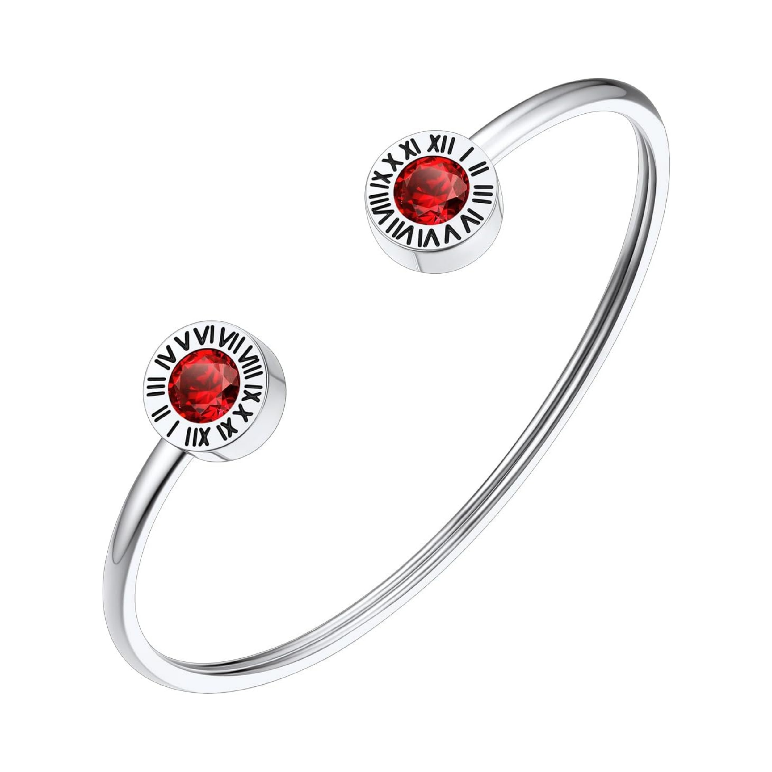 Stainless Steel Birthstones Cuff Bracelets with Roman Numerals 