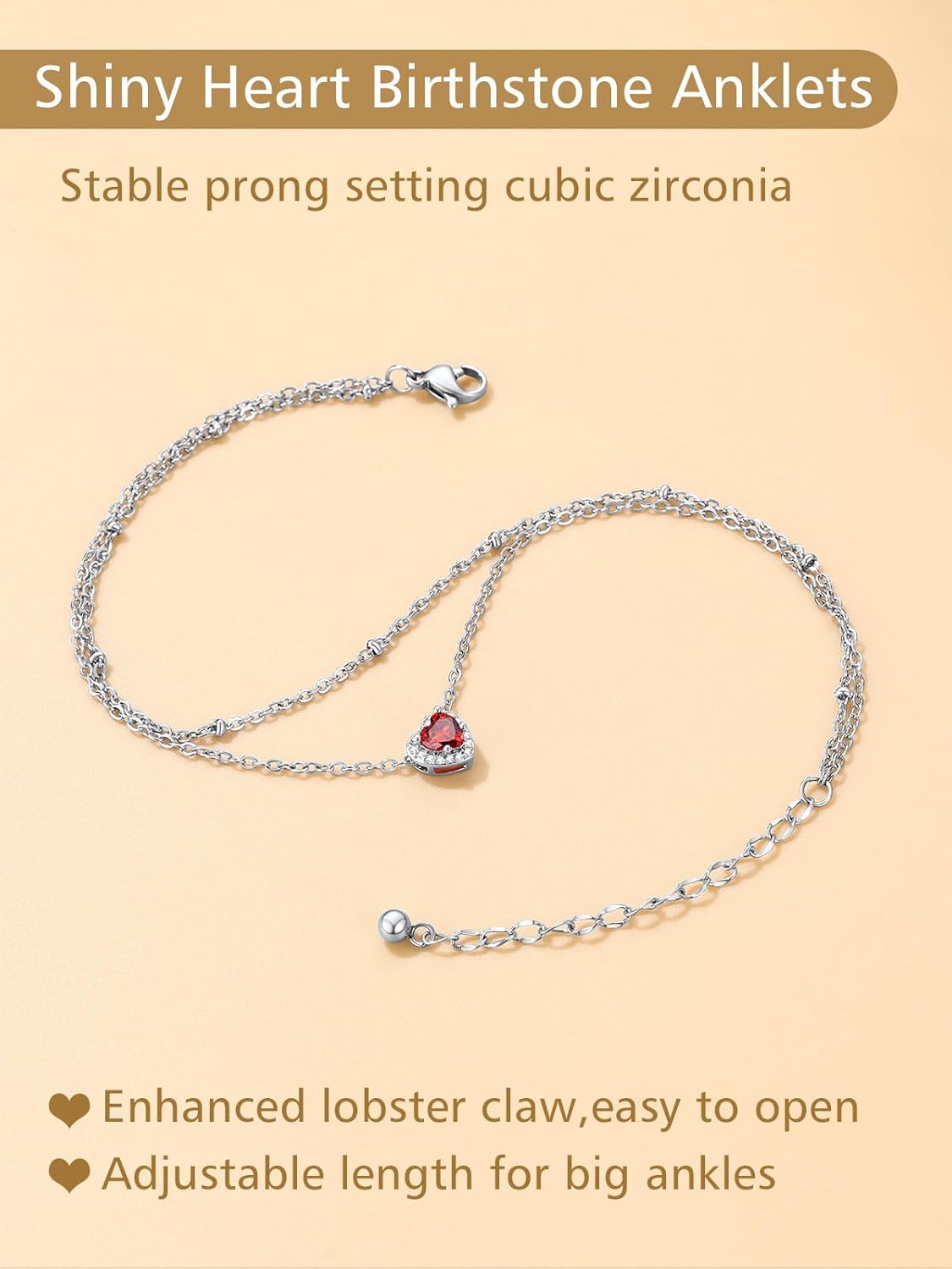 Layered Heart Birthstone Beaded Foot Chain Anklets