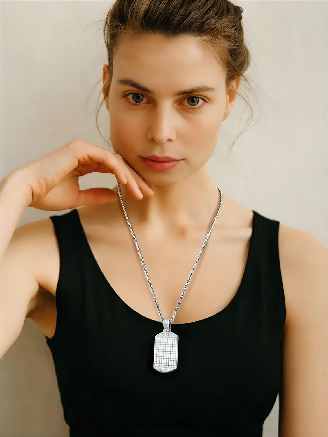 Dog Tag Chain with Cubic Zirconia Necklace 