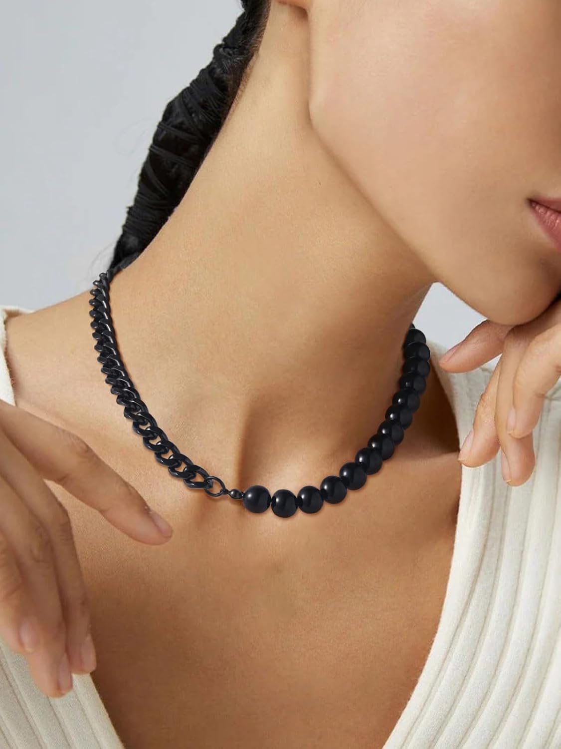 Trendy Punk Half Pearl Choker Necklace