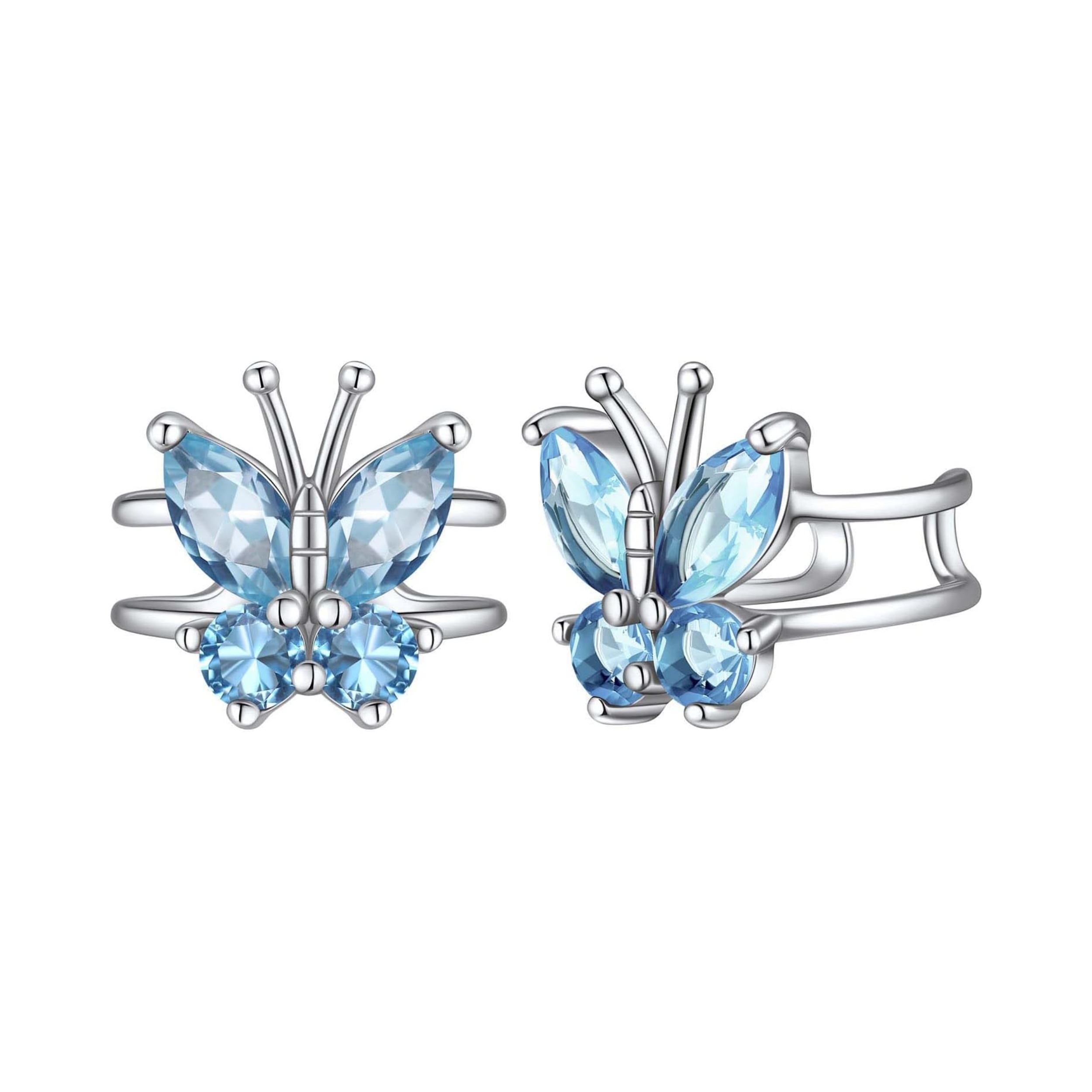 Sterling Silver Birthstone Butterfly Clip-on Earrings 
