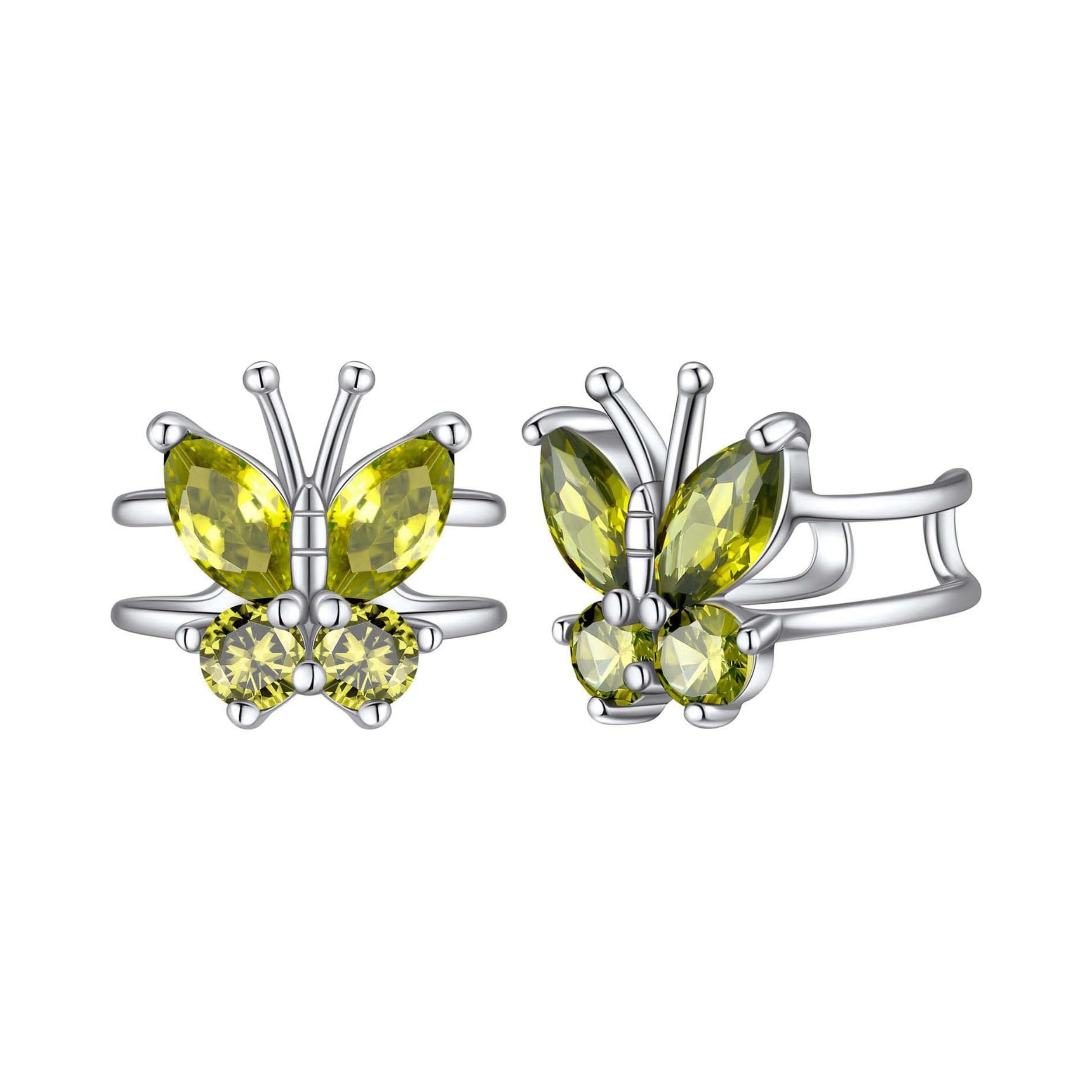 Sterling Silver Birthstone Butterfly Clip-on Earrings 