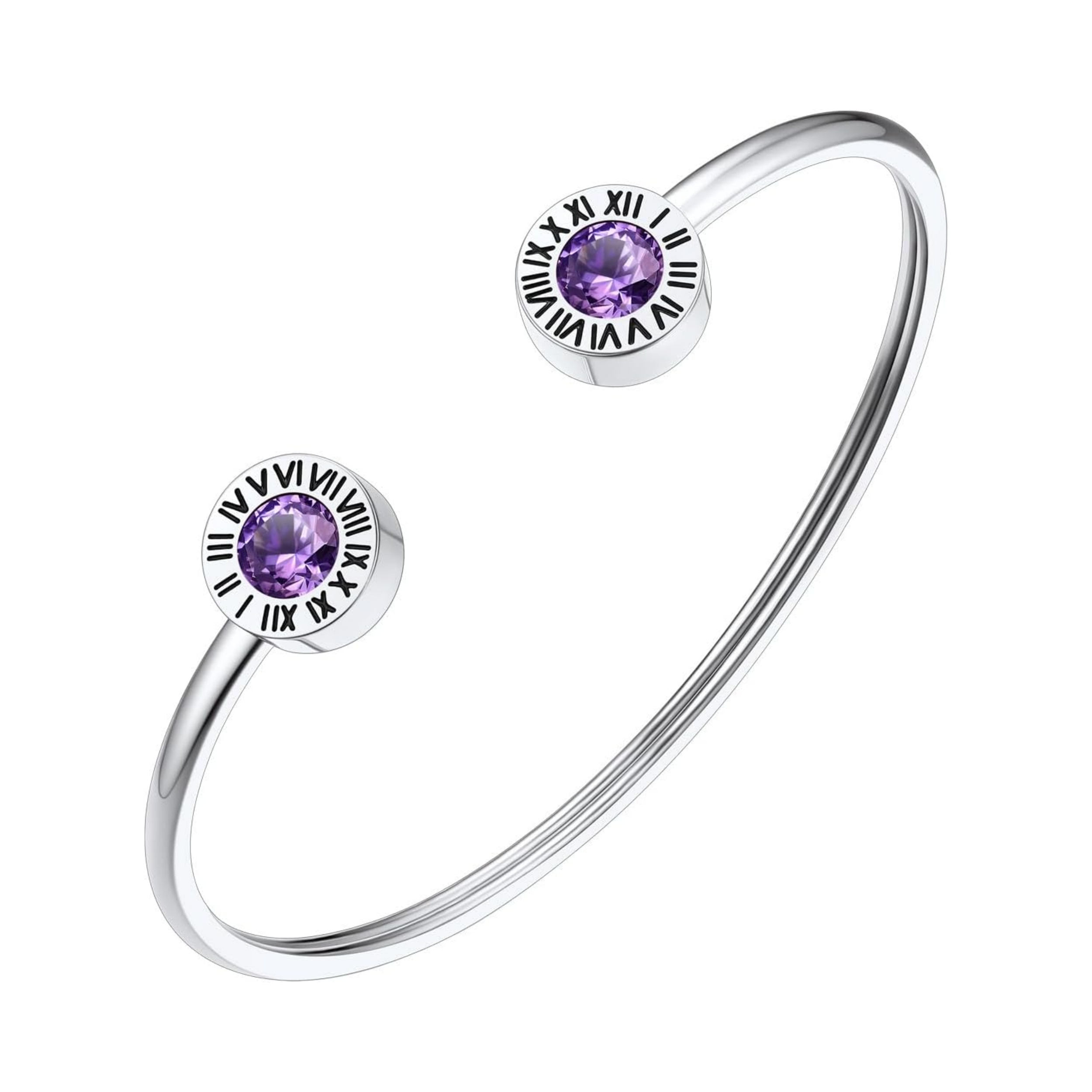 Stainless Steel Birthstones Cuff Bracelets with Roman Numerals 