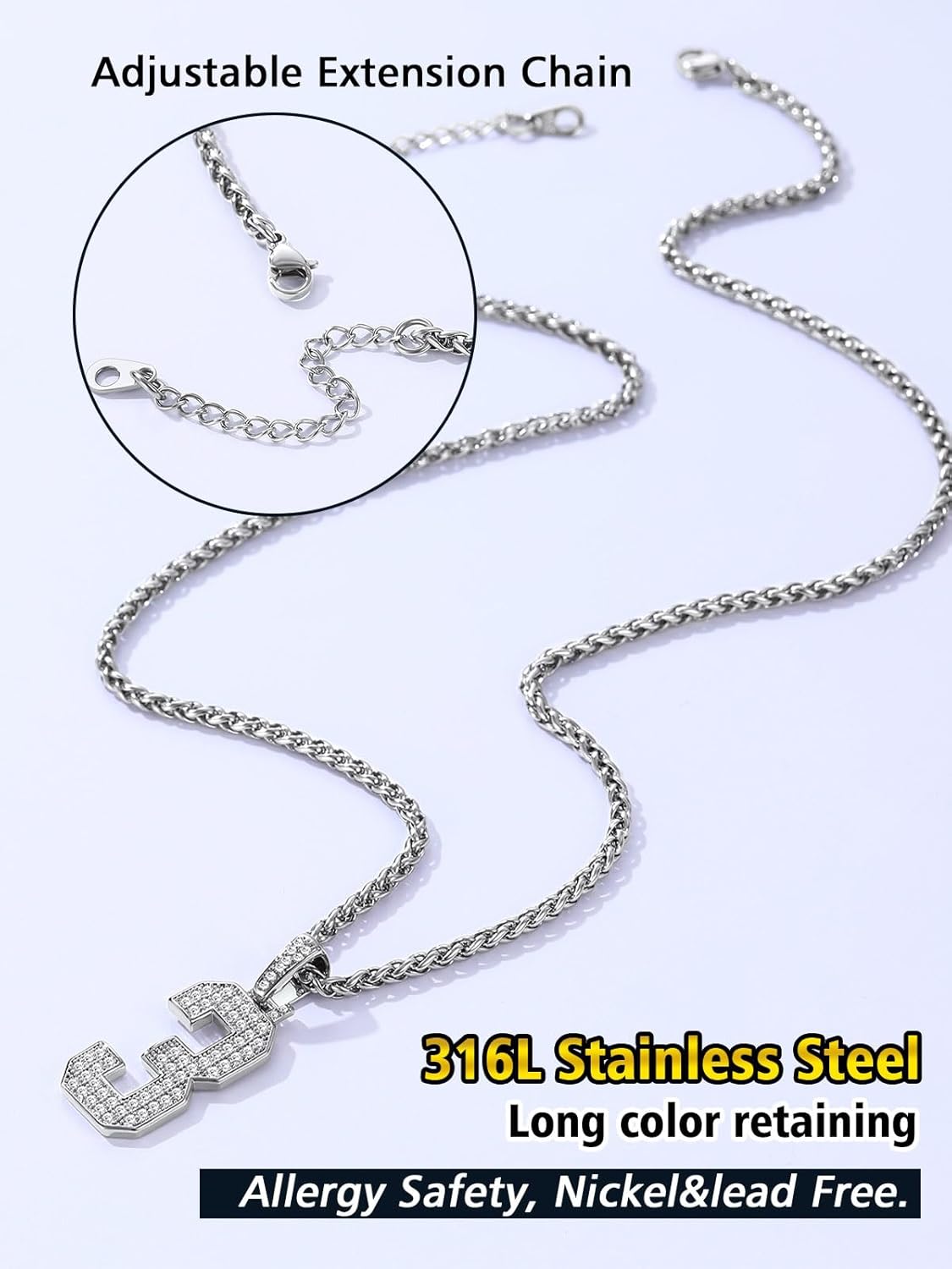 Bling CZ Diamond  Number Three Necklace 