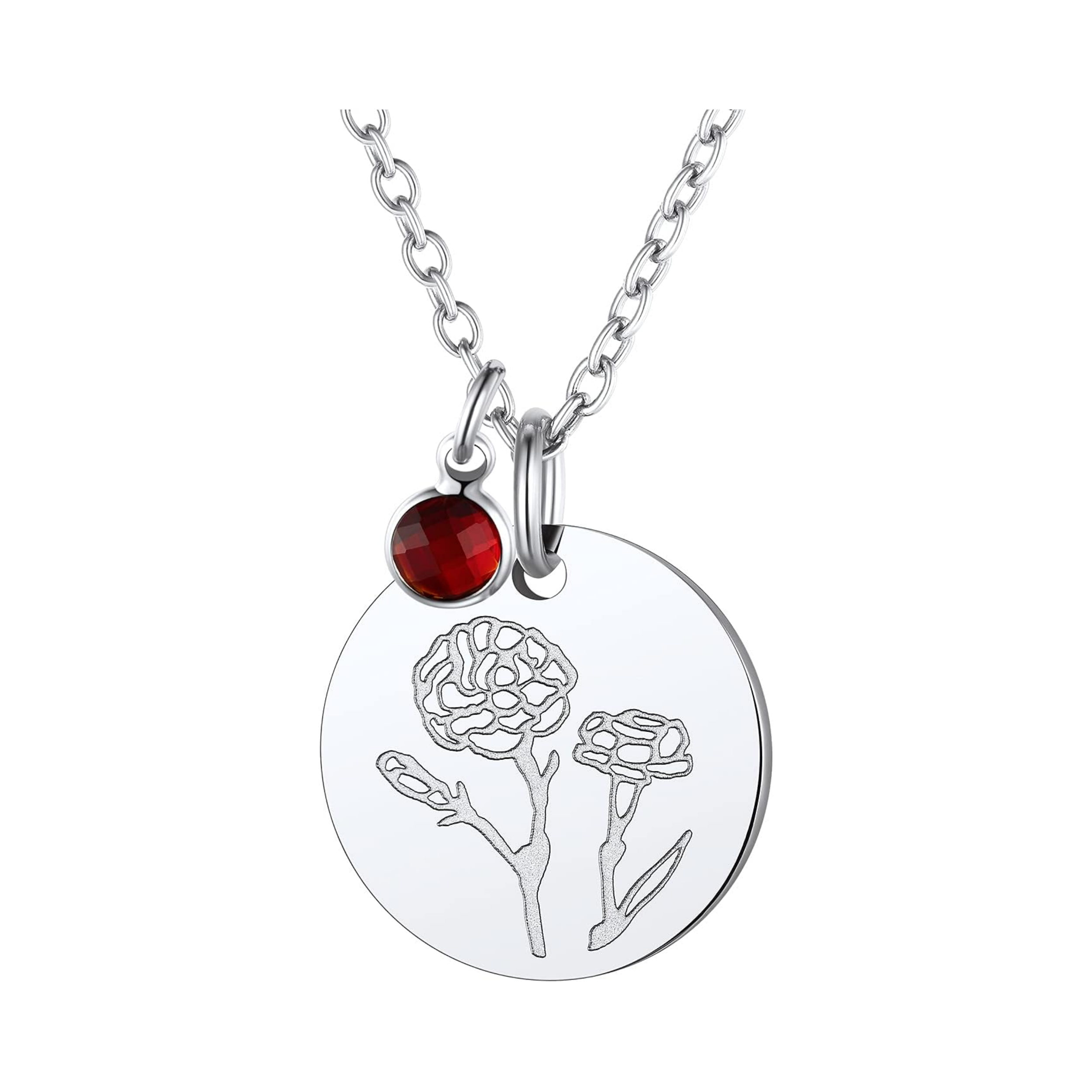 Jan. to Dec. Guardian Month Floral Birth Flower & Birthstone Disc Necklaces