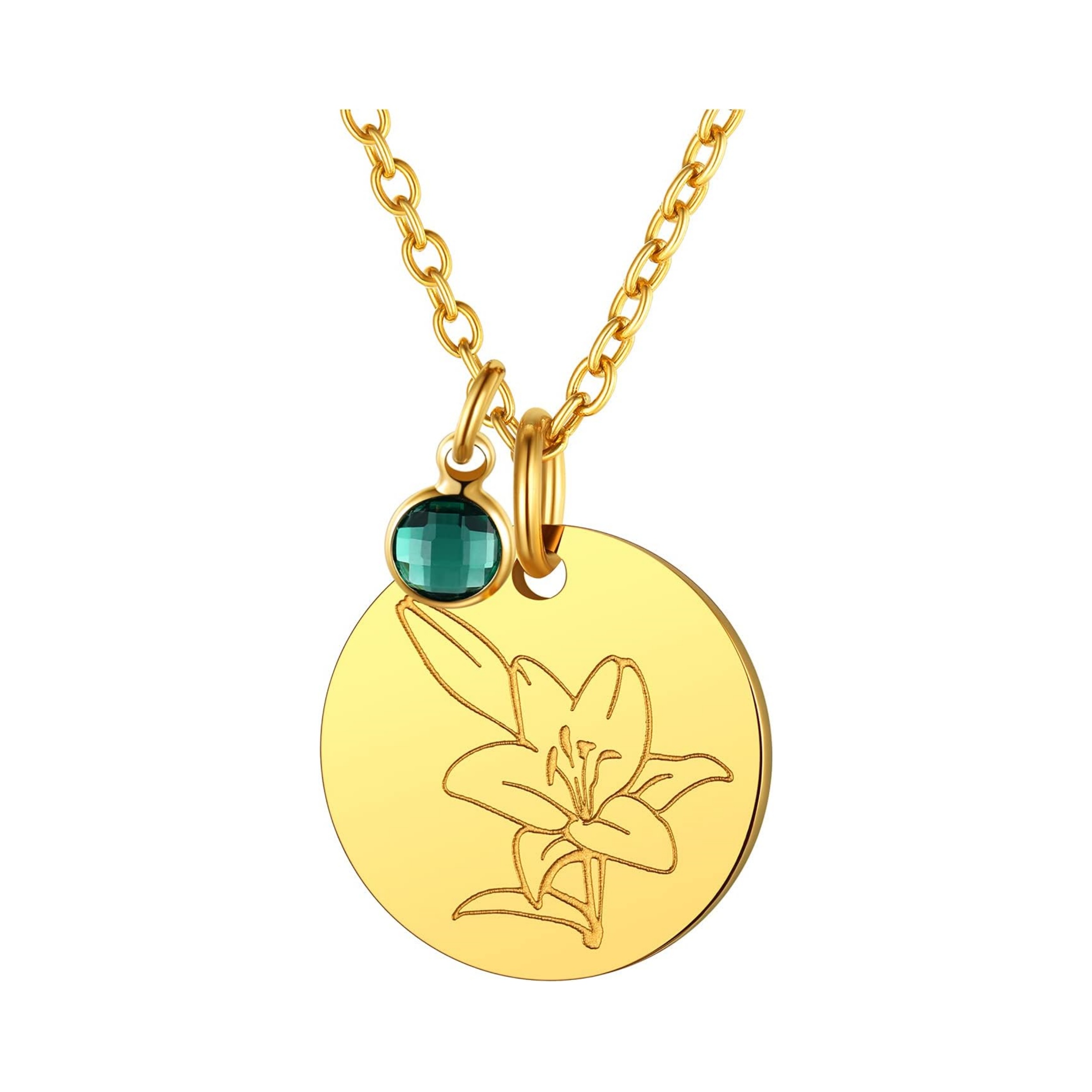Jan. to Dec. Guardian Month Floral Birth Flower & Birthstone Disc Necklaces