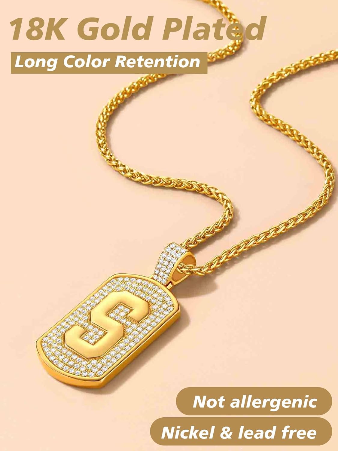 Initial Letter Pendant Cubic Zirconia Dog Tag Necklace