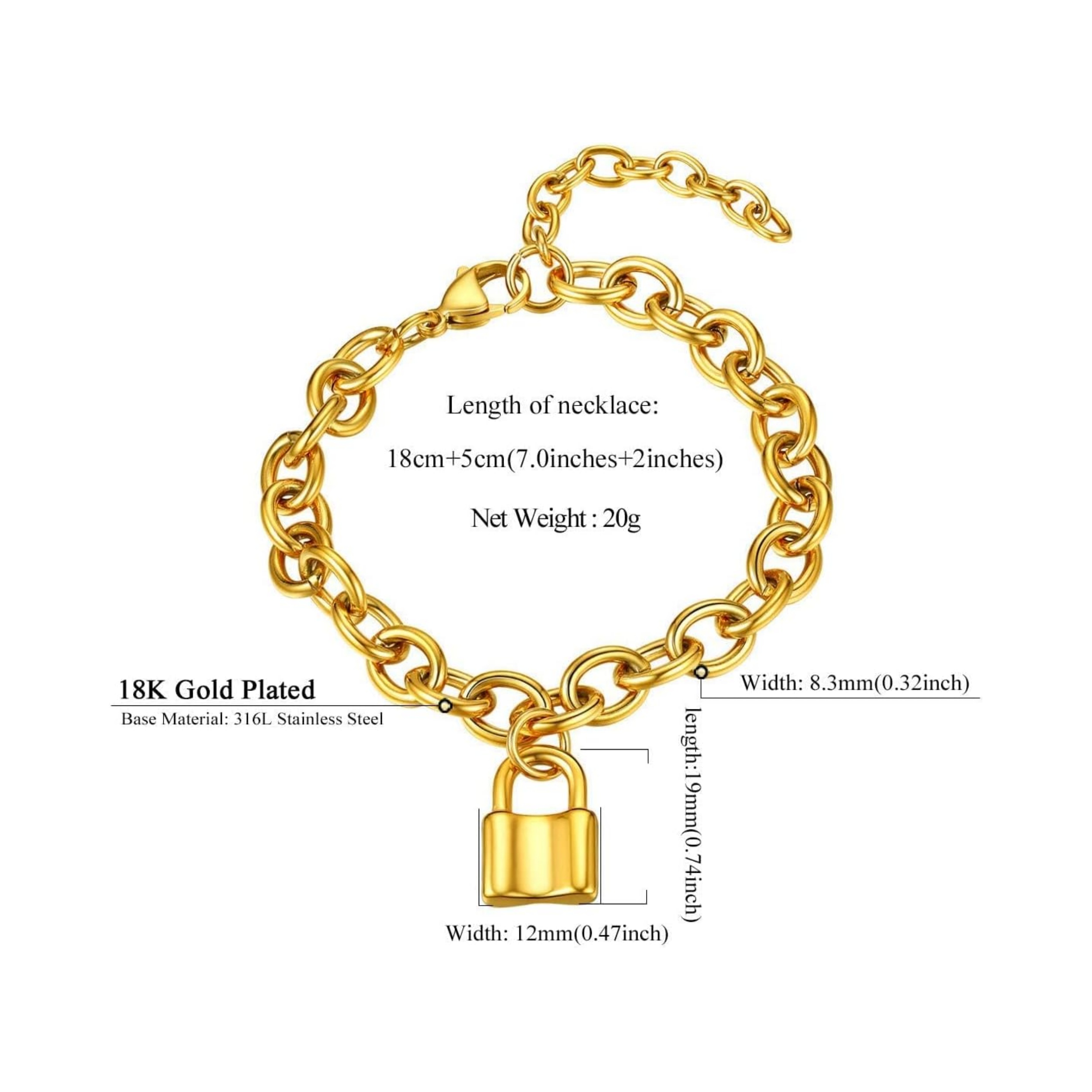 Chunky Cable Chain Padlock Charm Bracelets 