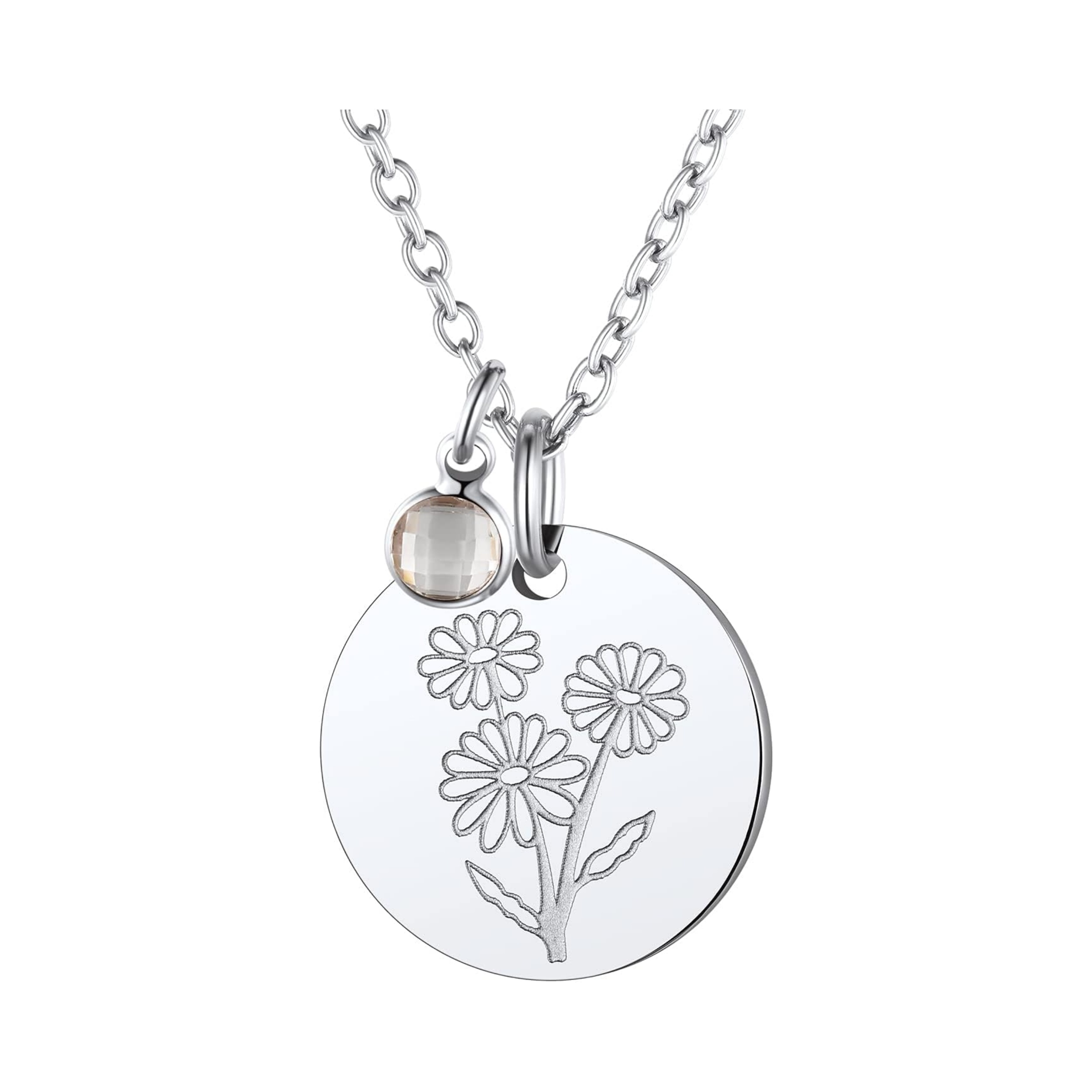 Jan. to Dec. Guardian Month Floral Birth Flower & Birthstone Disc Necklaces