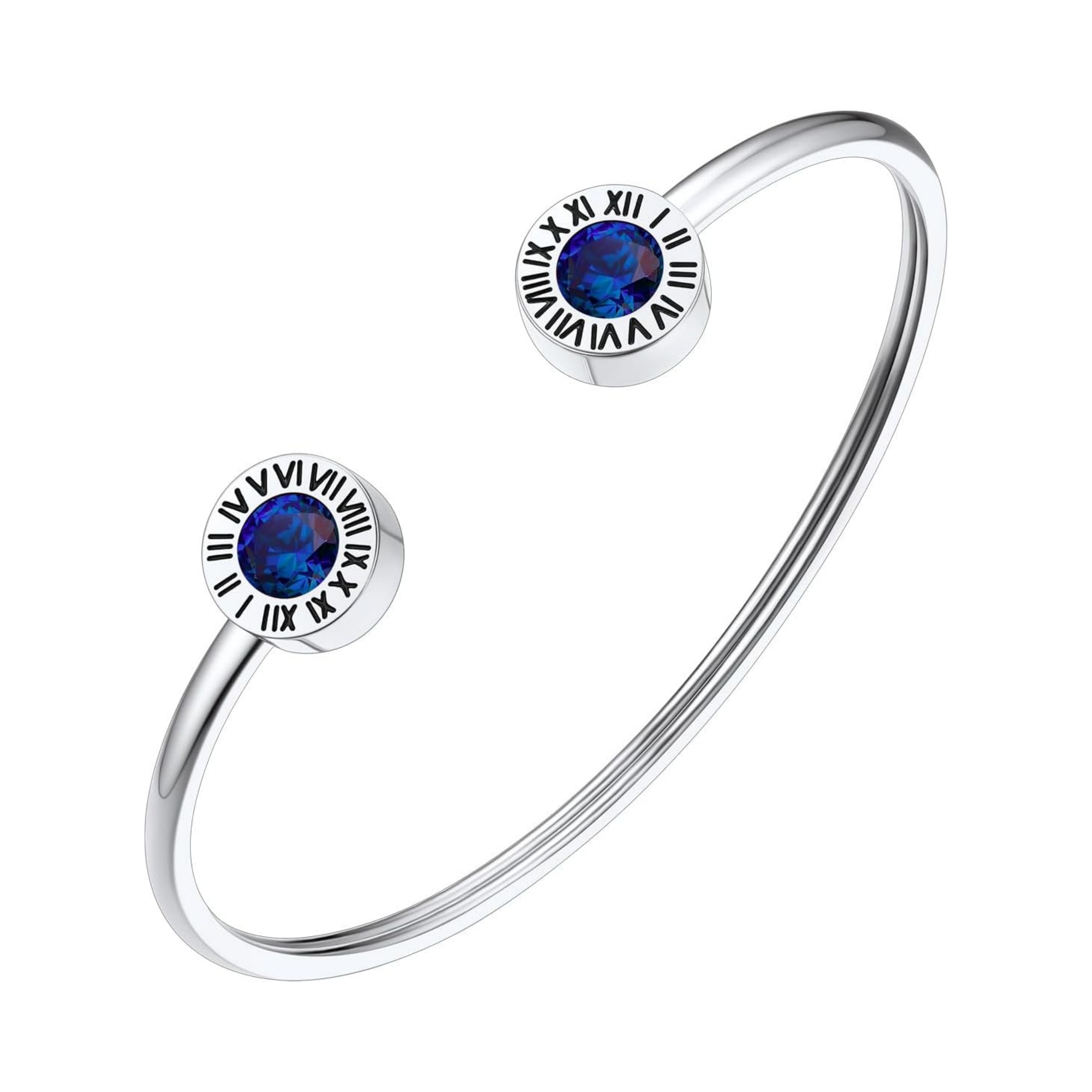 Stainless Steel Birthstones Cuff Bracelets with Roman Numerals 