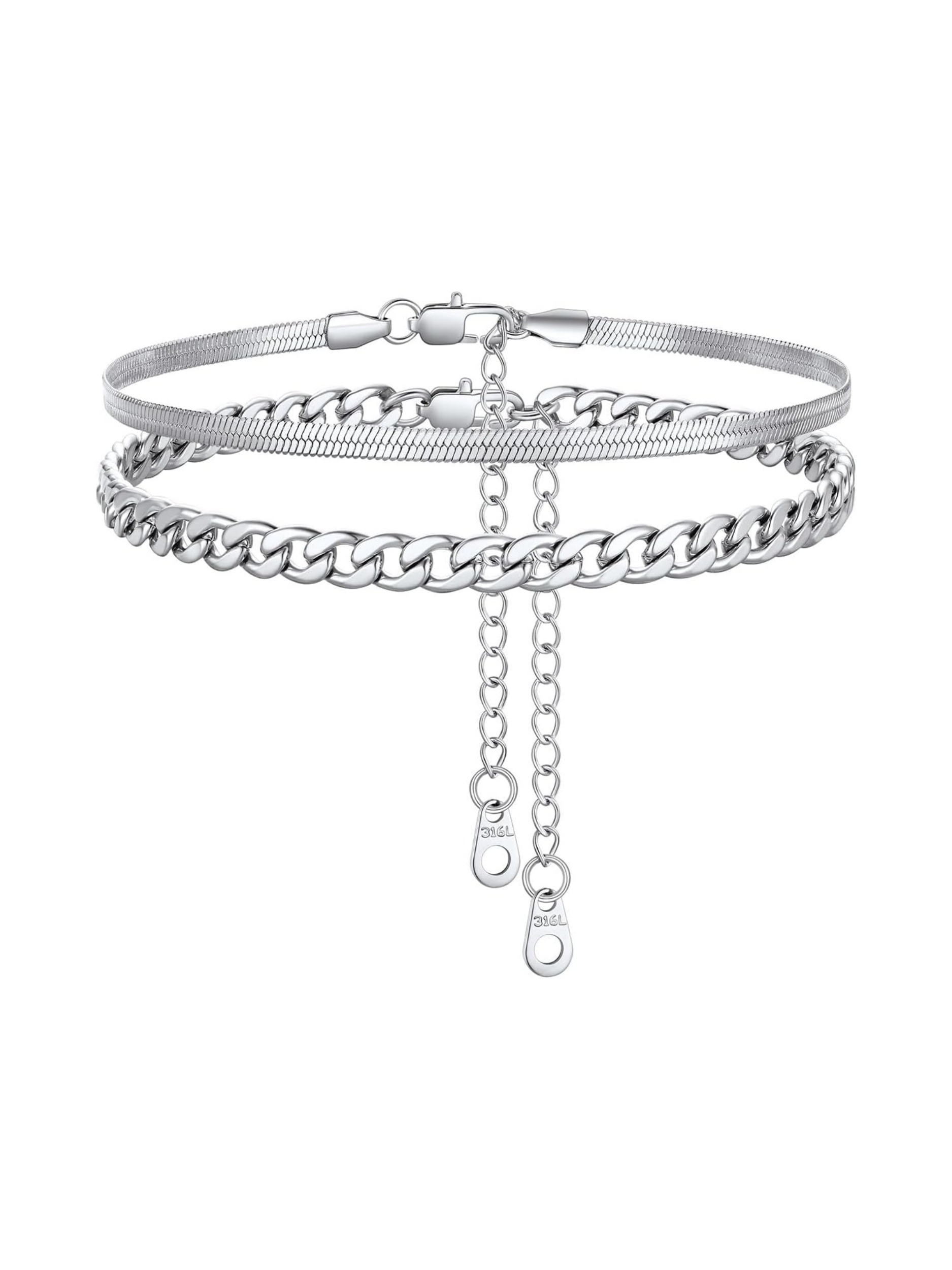 2PCS Cuban & Herringbone Ankle Set