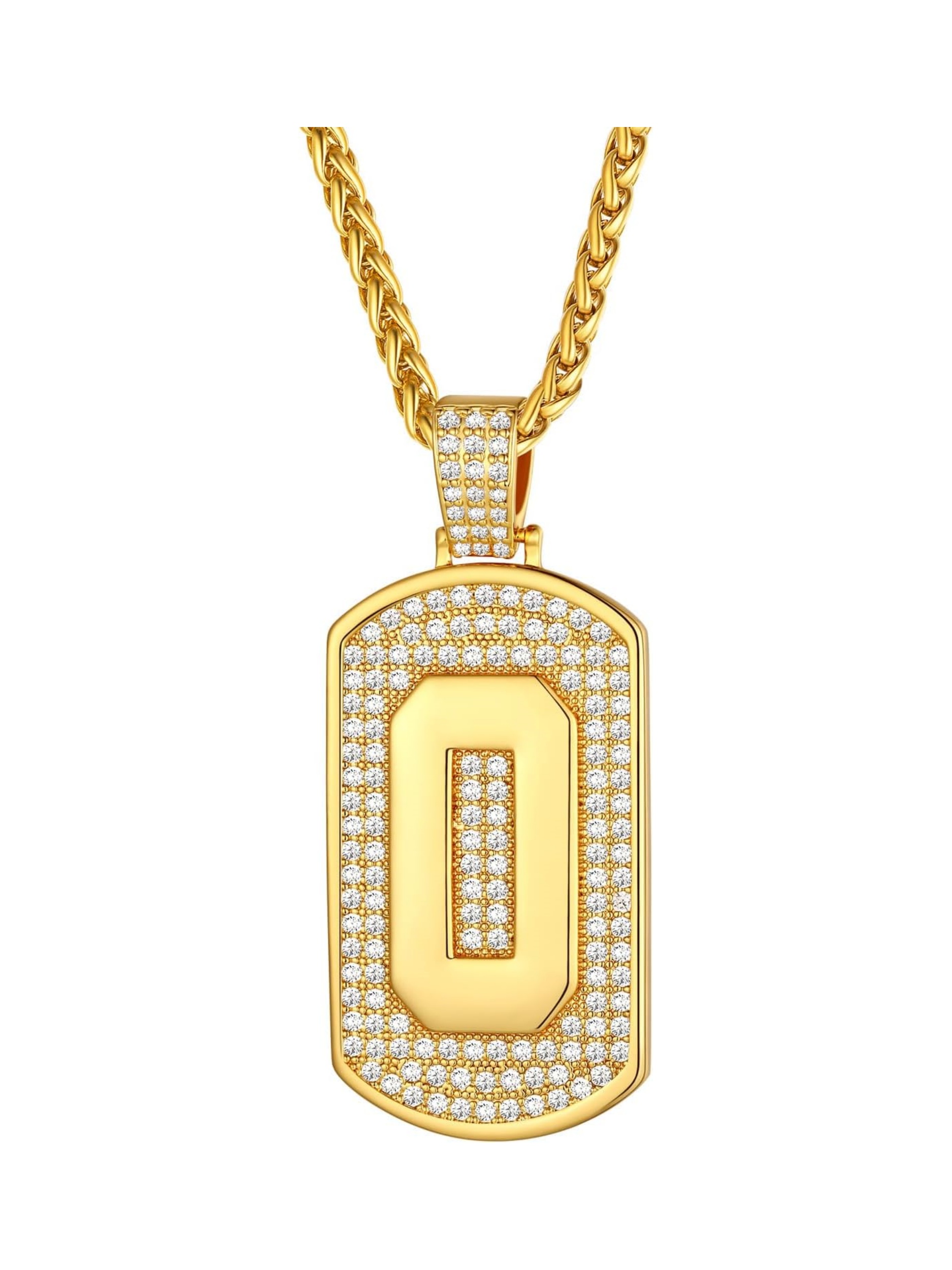 Number Pendant Cubic Zirconia Dog Tag Necklace