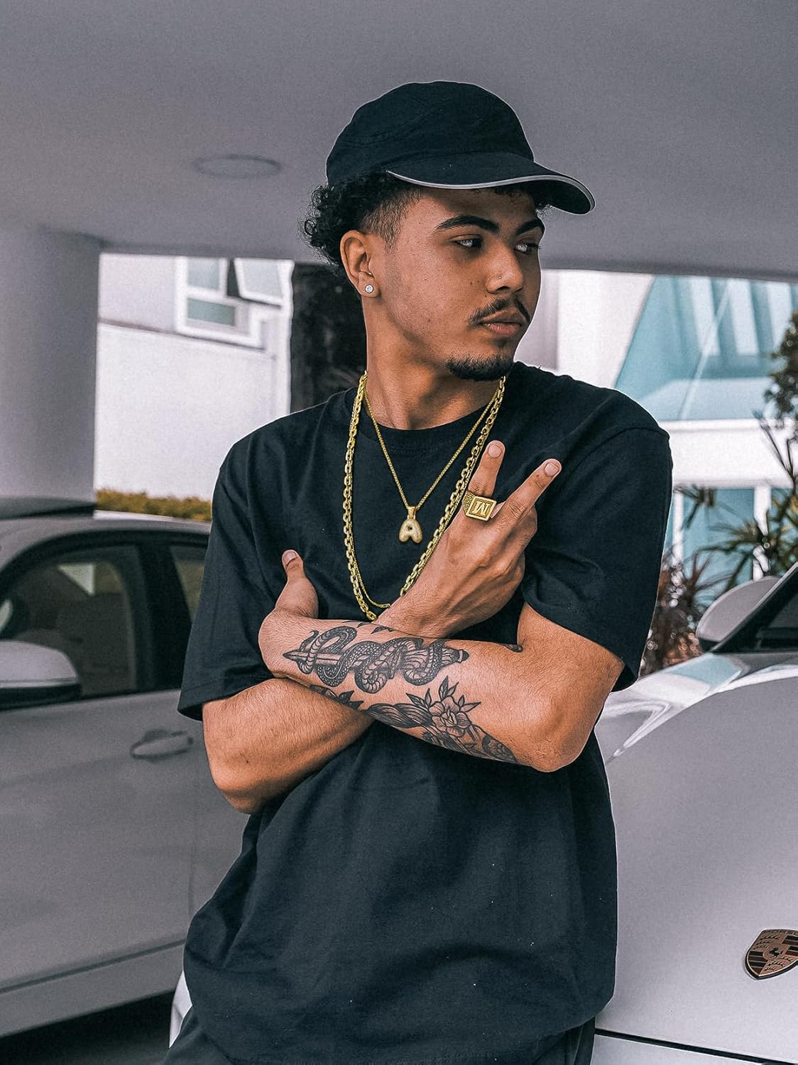 Initial Bubble H 18K Gold Plated Shiny Cubic Zirconia Monogram Pendant Necklaces