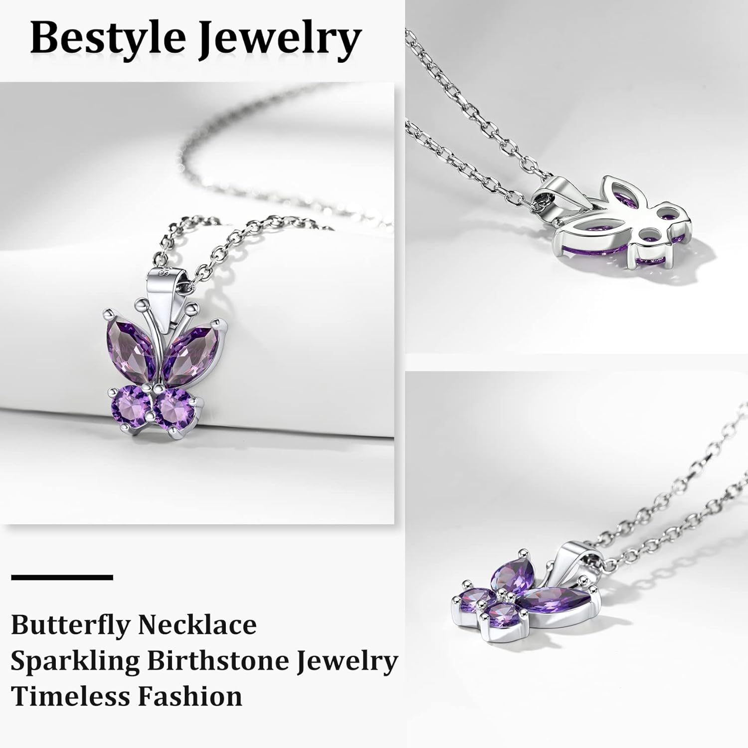 Dazzling February Amethyst Butterfly Birthstone Necklace