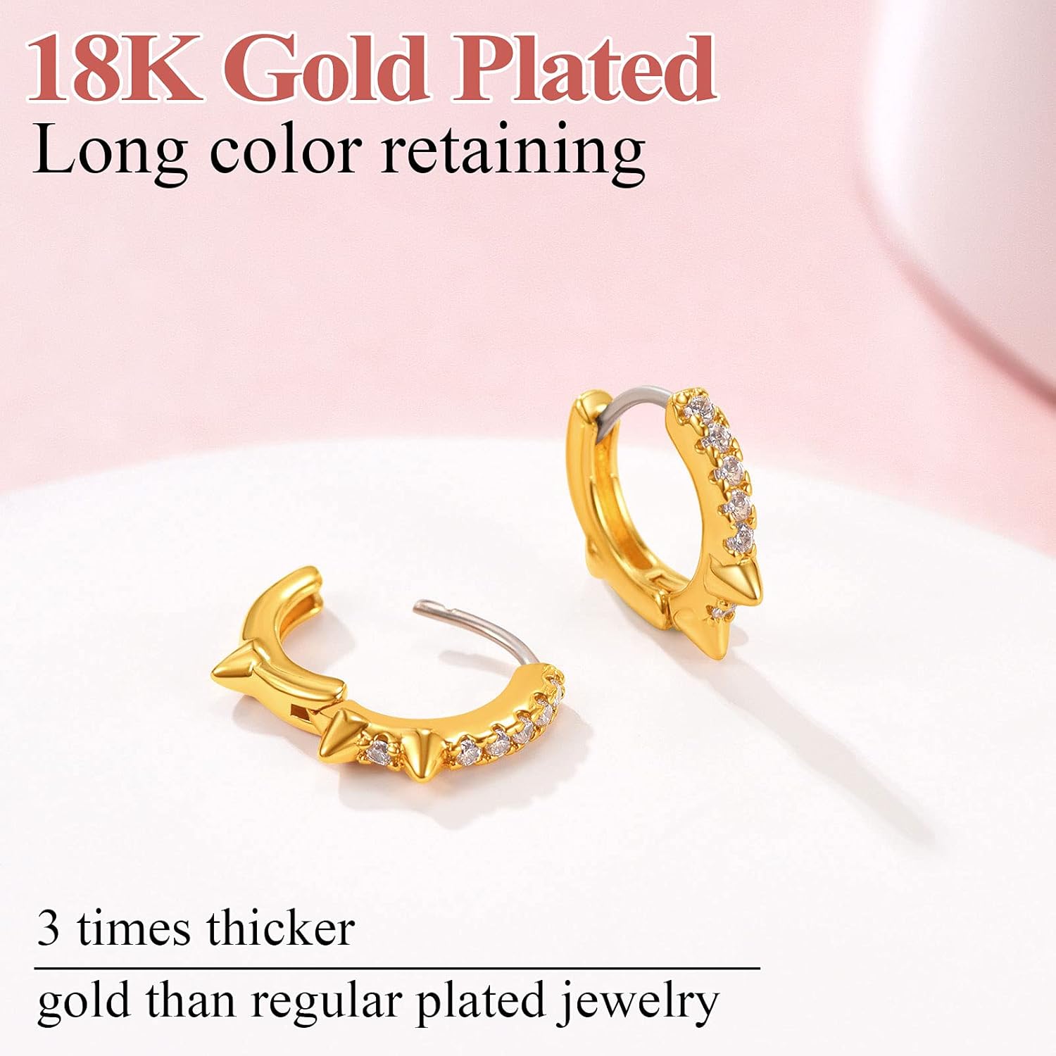 Cool Spike Wire Circle Lightweight with Hypoallergenic Silver Post Huggie Hoops Earrings 