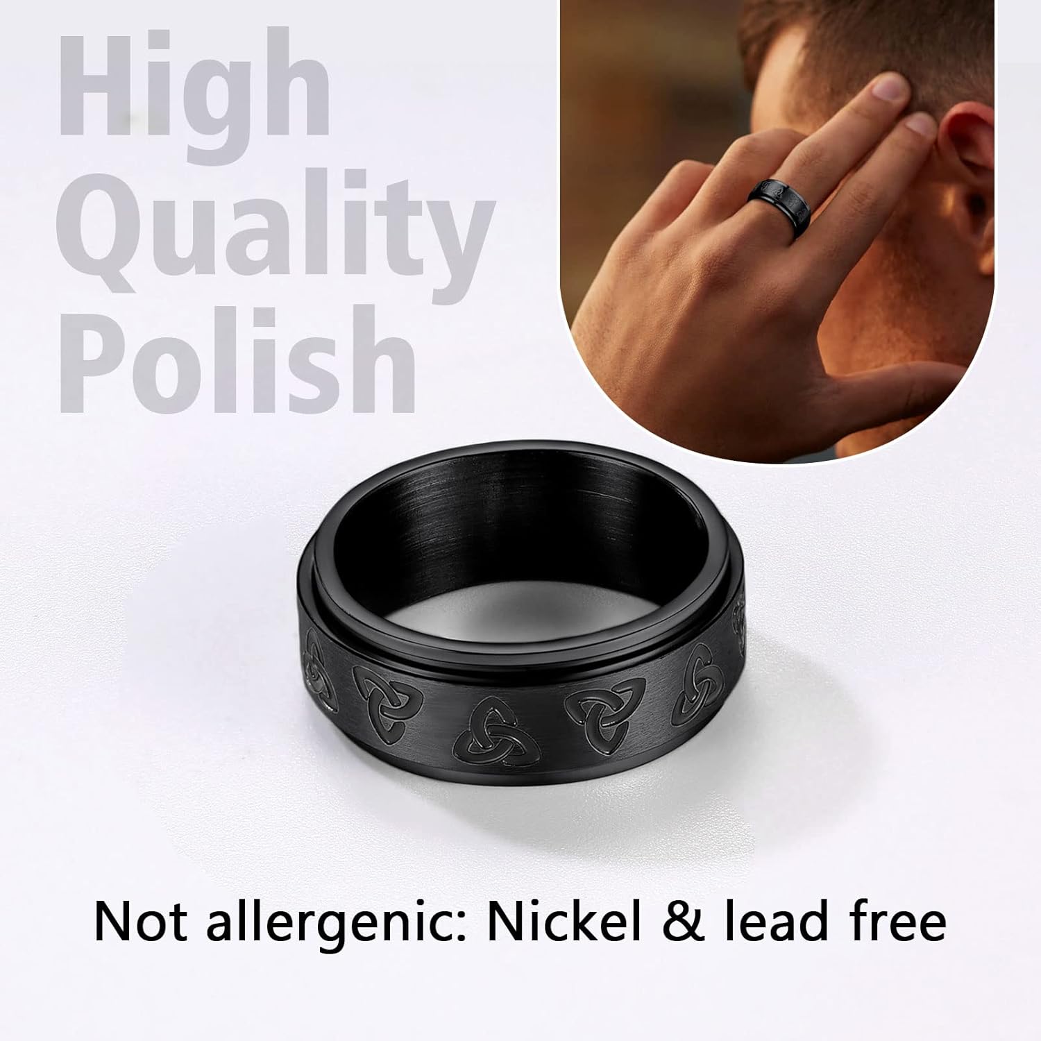 Trinity Celtic Knot Mixed Color Rotatable Anxiety Ring