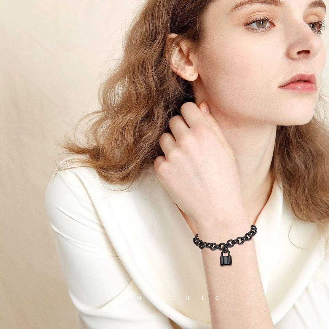 Chunky Cable Chain Padlock Charm Bracelets 