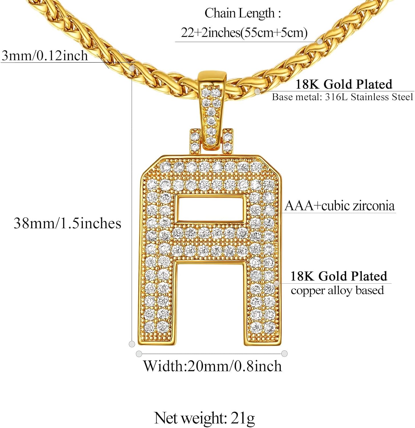 18K Gold Plated Zirconia Letter Chain Necklaces