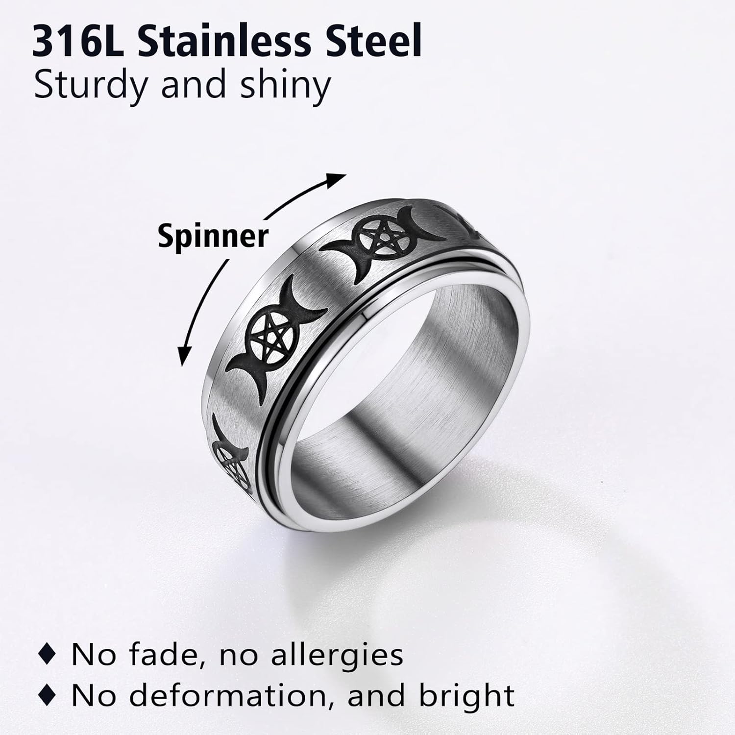 Triple Moons Spinner Band Rings