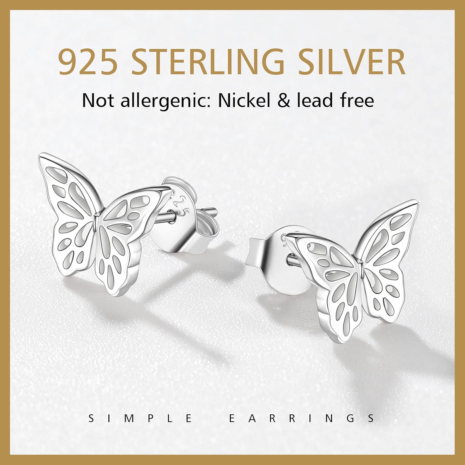 Cute Butterfly Hypoallergenic Pierced Stud Earrings