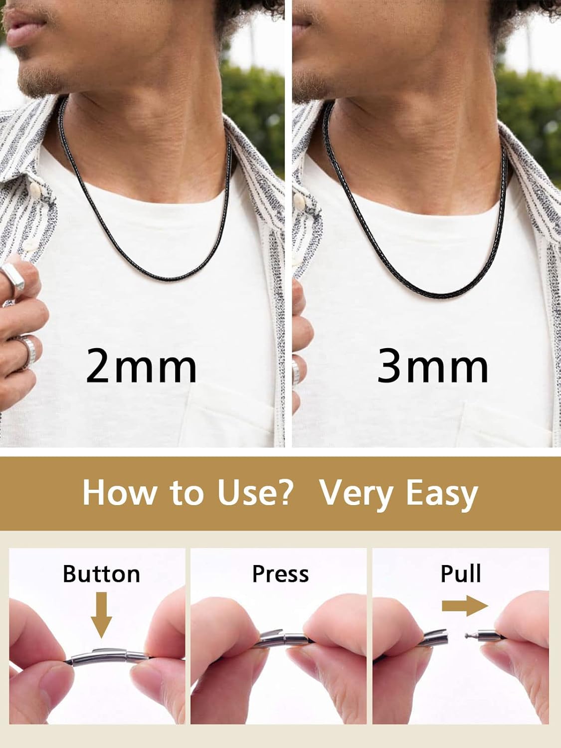 2mm Width Braided Leather Necklace Cord with Stainless Steel Clasp