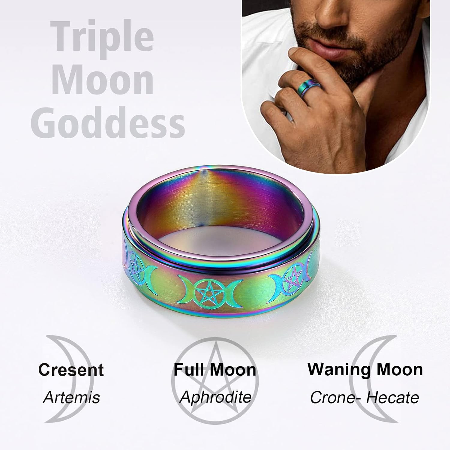 Triple Moons Spinner Band Rings