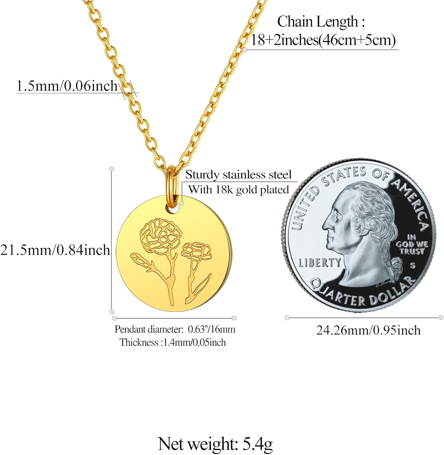 Jan. to Dec. Guardian Month Floral Birth Flower Disc Necklaces