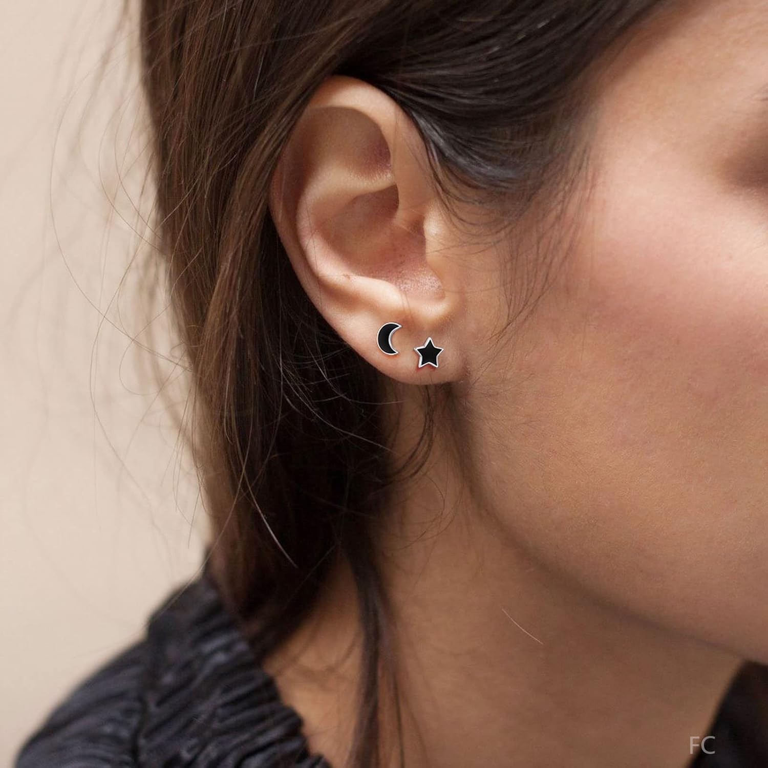 Moon Stars Asymmetrical Stud Earrings