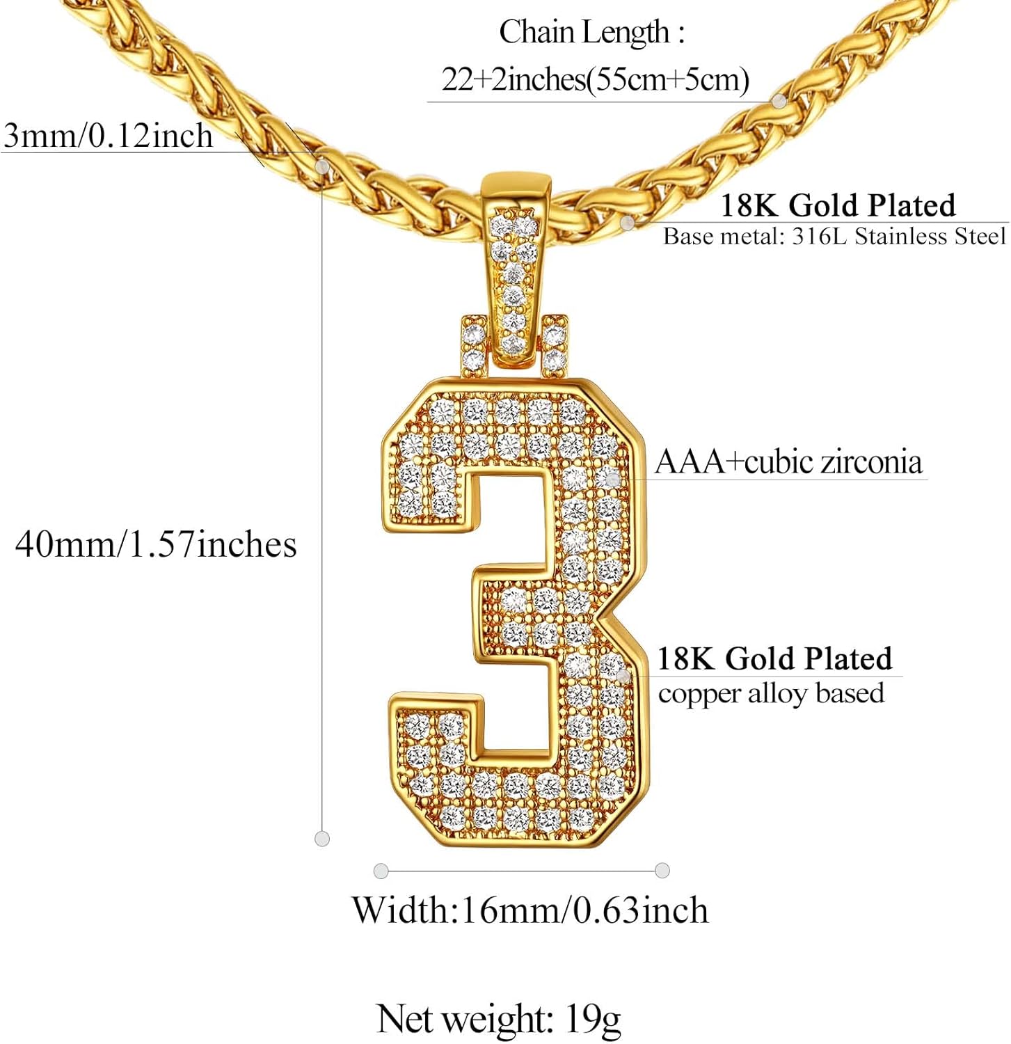 18K Gold Plated Zirconia Number Chain Necklaces