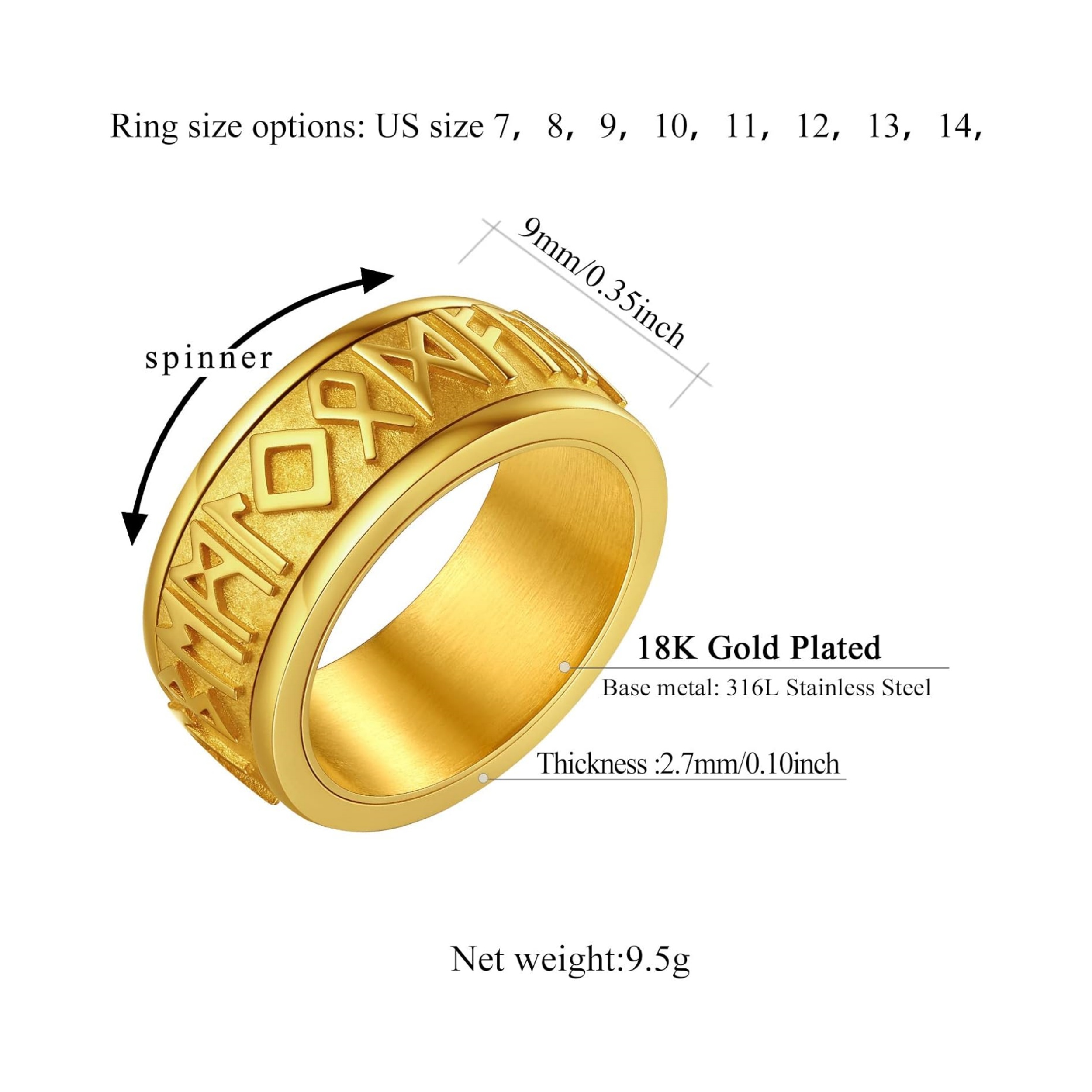 Viking Rune Spinner Anxiety Stress Relief Rings