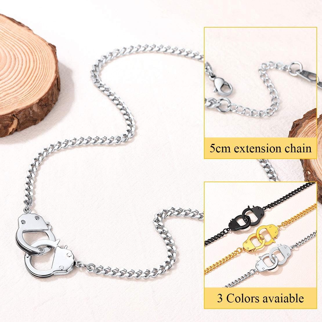 Symbolize friendship Punk Statement Handcuff Chain Necklace Details: Dimensions, Hypoallergenic, Lobster-Claw-Clasps