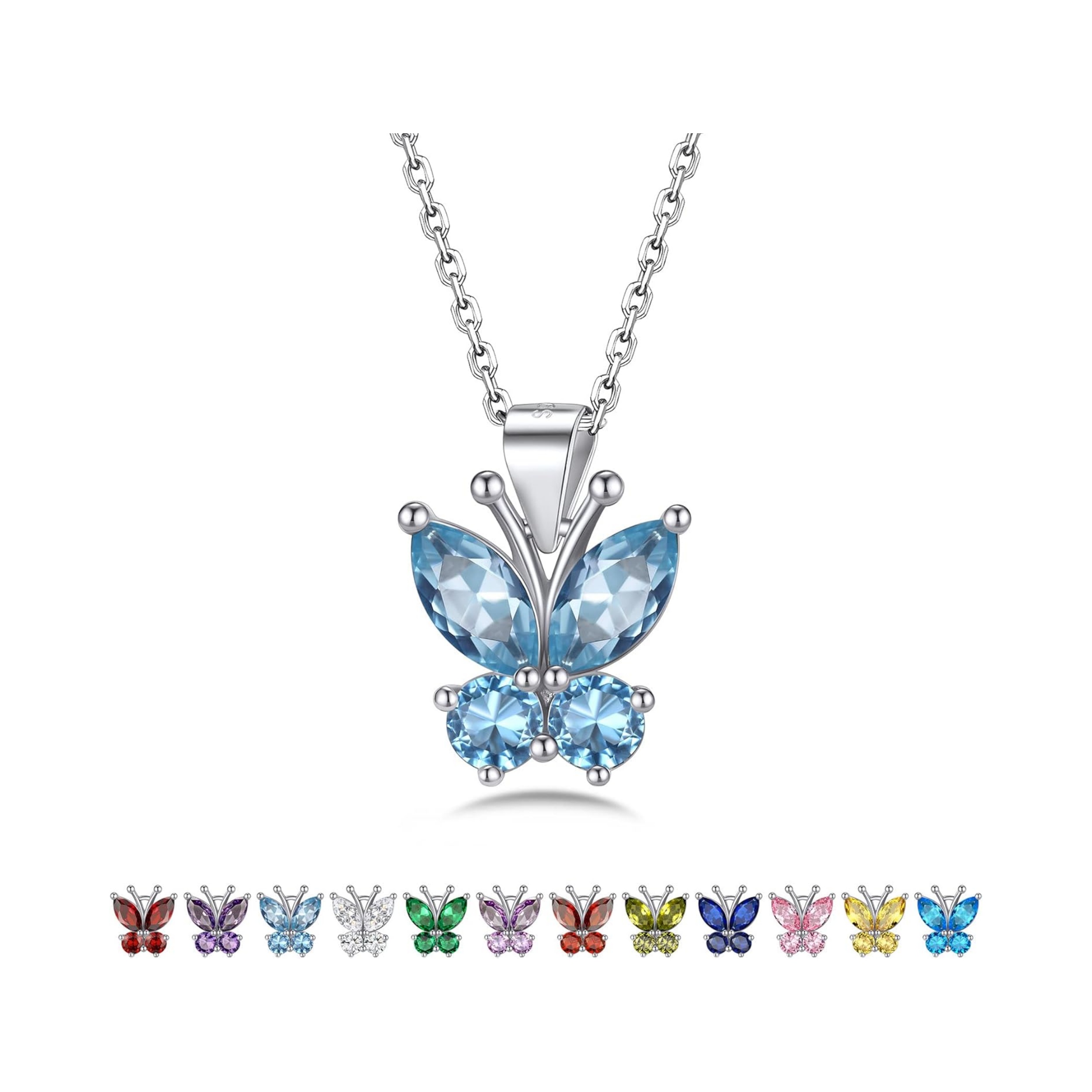 Dazzling March Aquamarine Butterfly Birthstone Necklace