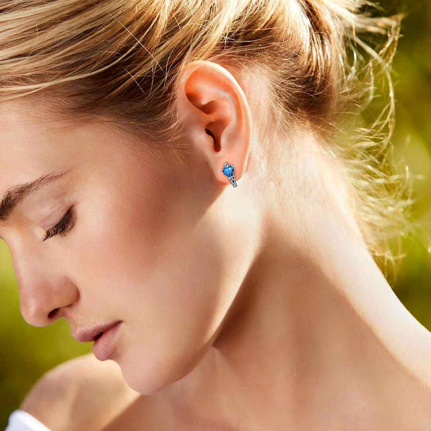 December Blue TopazHeart Celtic Knot Birthstone Hoop Earrings