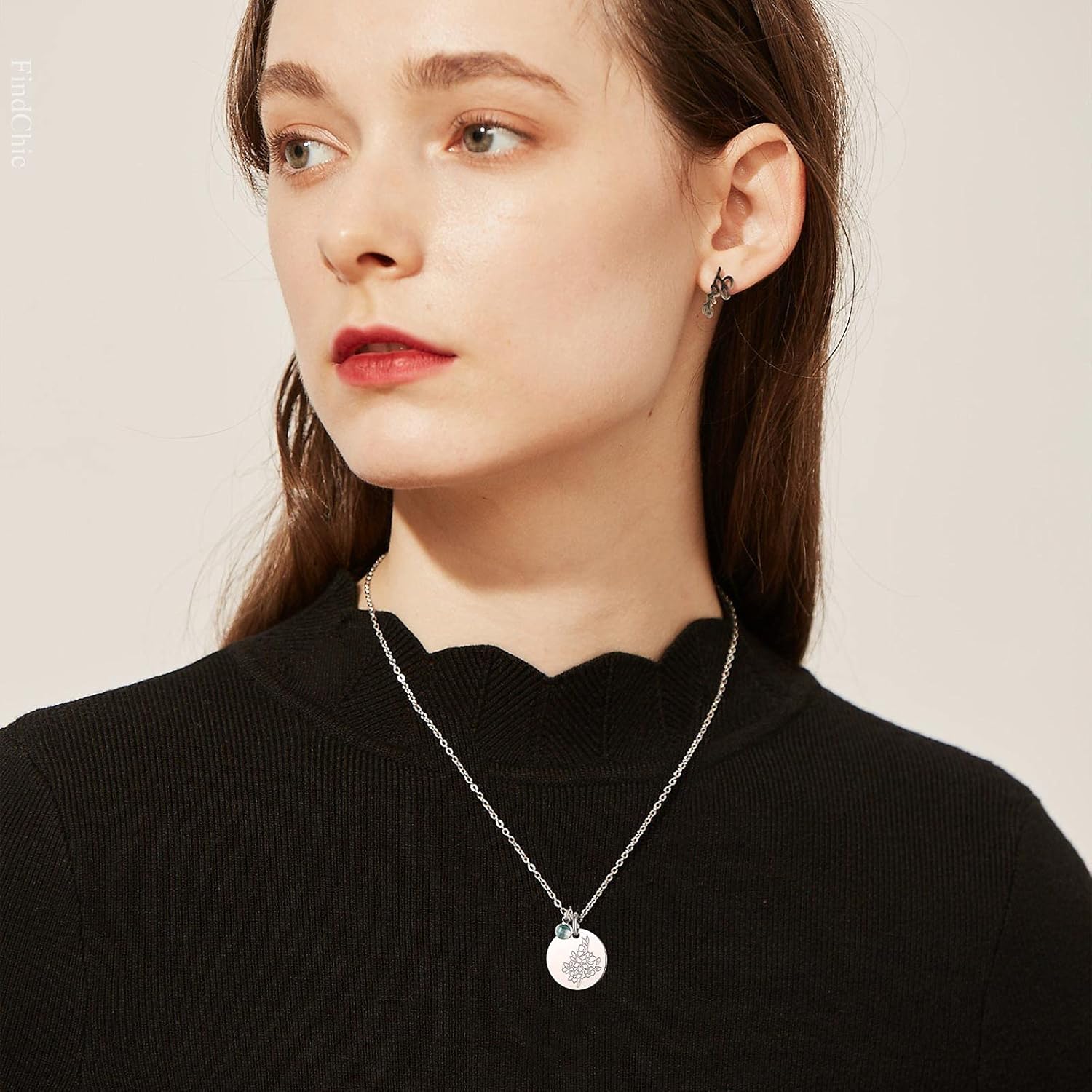 Jan. to Dec. Guardian Month Floral Birth Flower & Birthstone Disc Necklaces