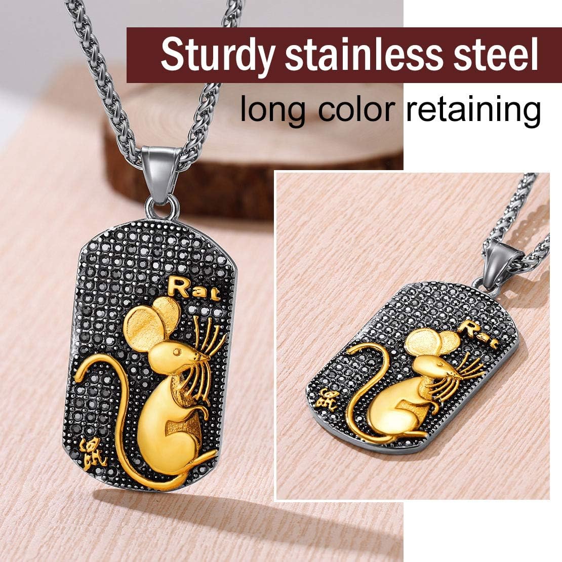 Year of the Rat Horoscope Antiqued Finish Zodiac Sign Necklaces 