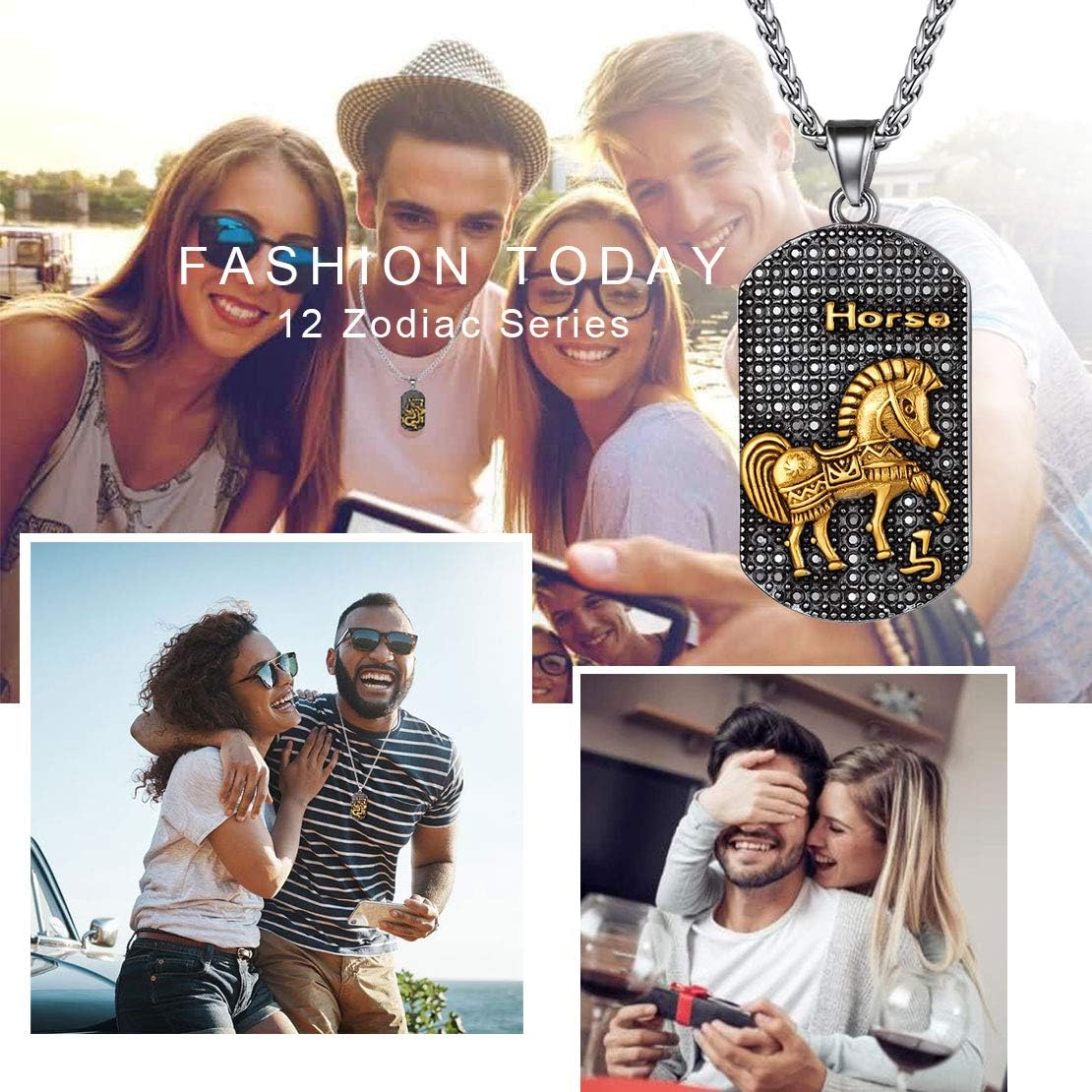 Year of the Horse Horoscope Antiqued Finish Zodiac Sign Necklaces 