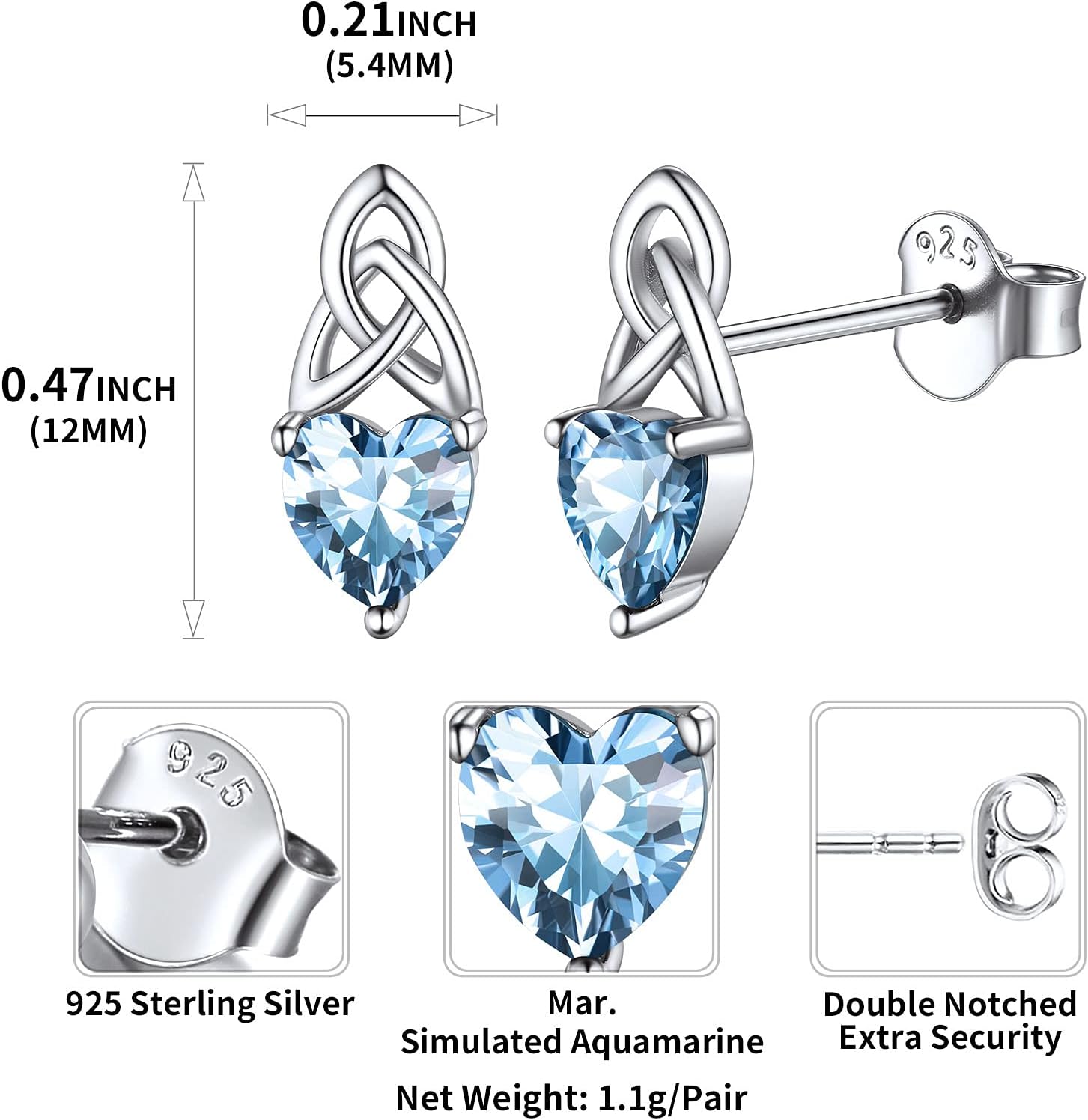 Brilliant Heart Cut Birthstone & Celtic Knot Stud Earrings