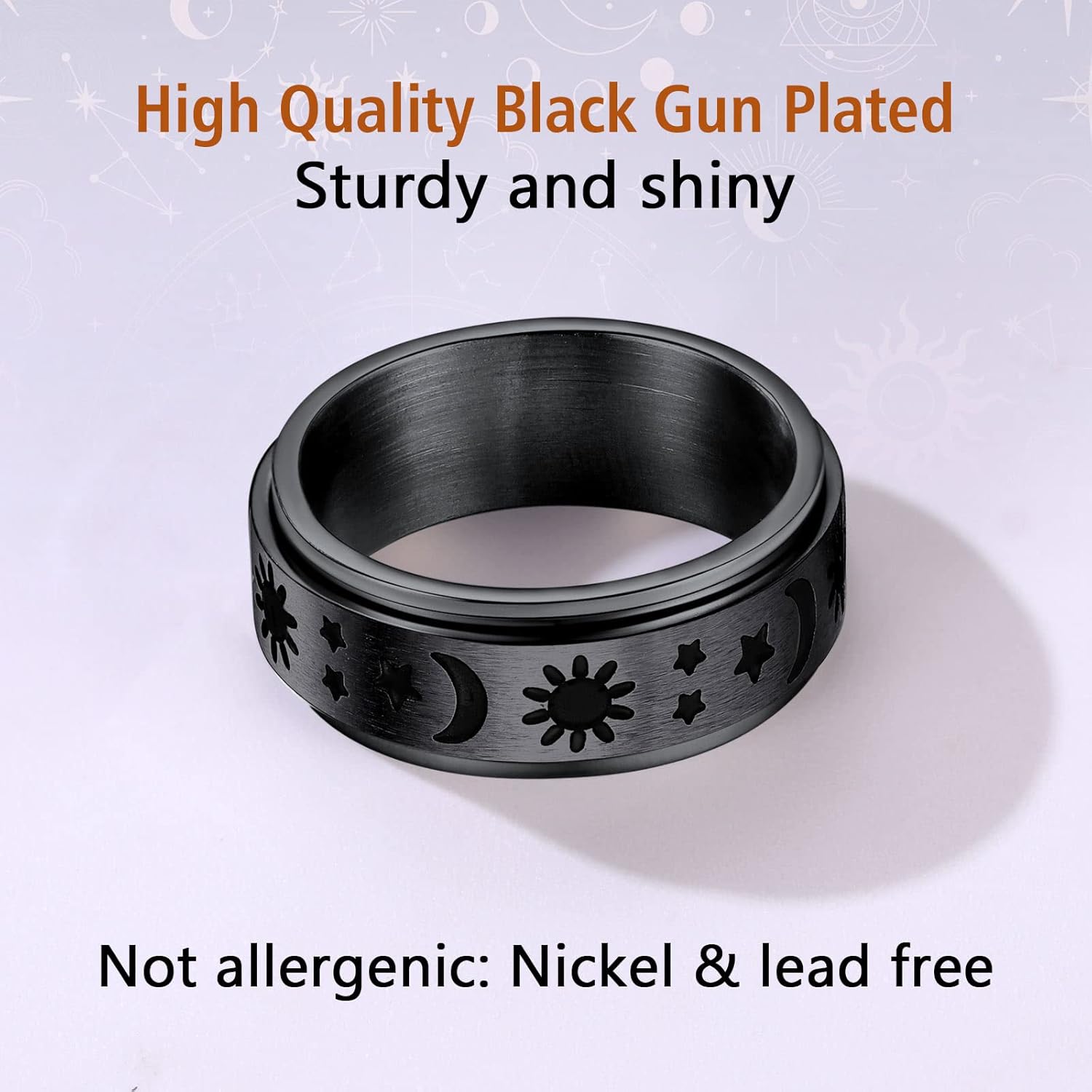 Stainless Steel Spinner Moon and Sun Mixed Color Band Rings