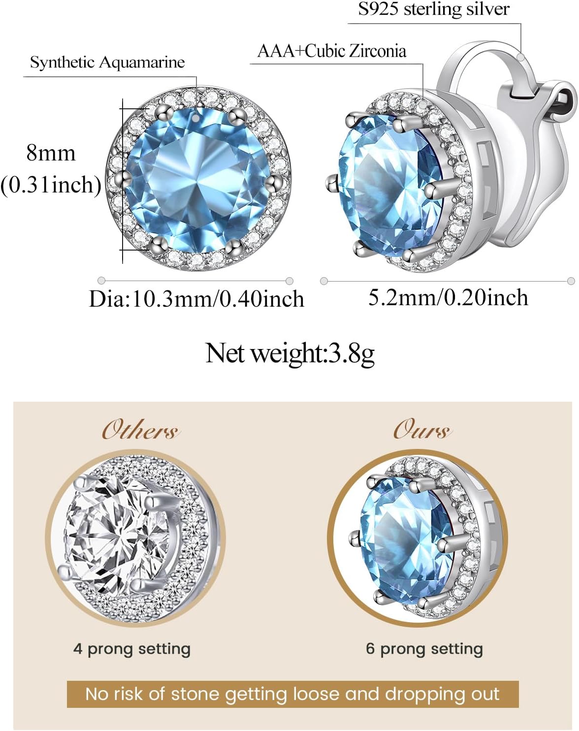 Clip on Round Birthstone Stud Earrings