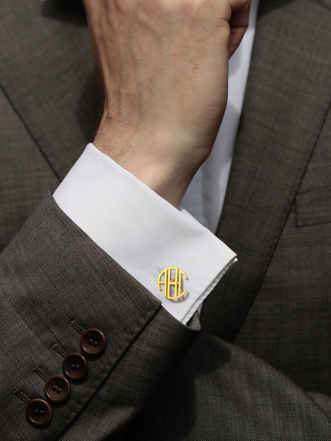 18k Gold Plated Sturdy 316L Stainless Steel Custom 3 Letters Round Cufflinks