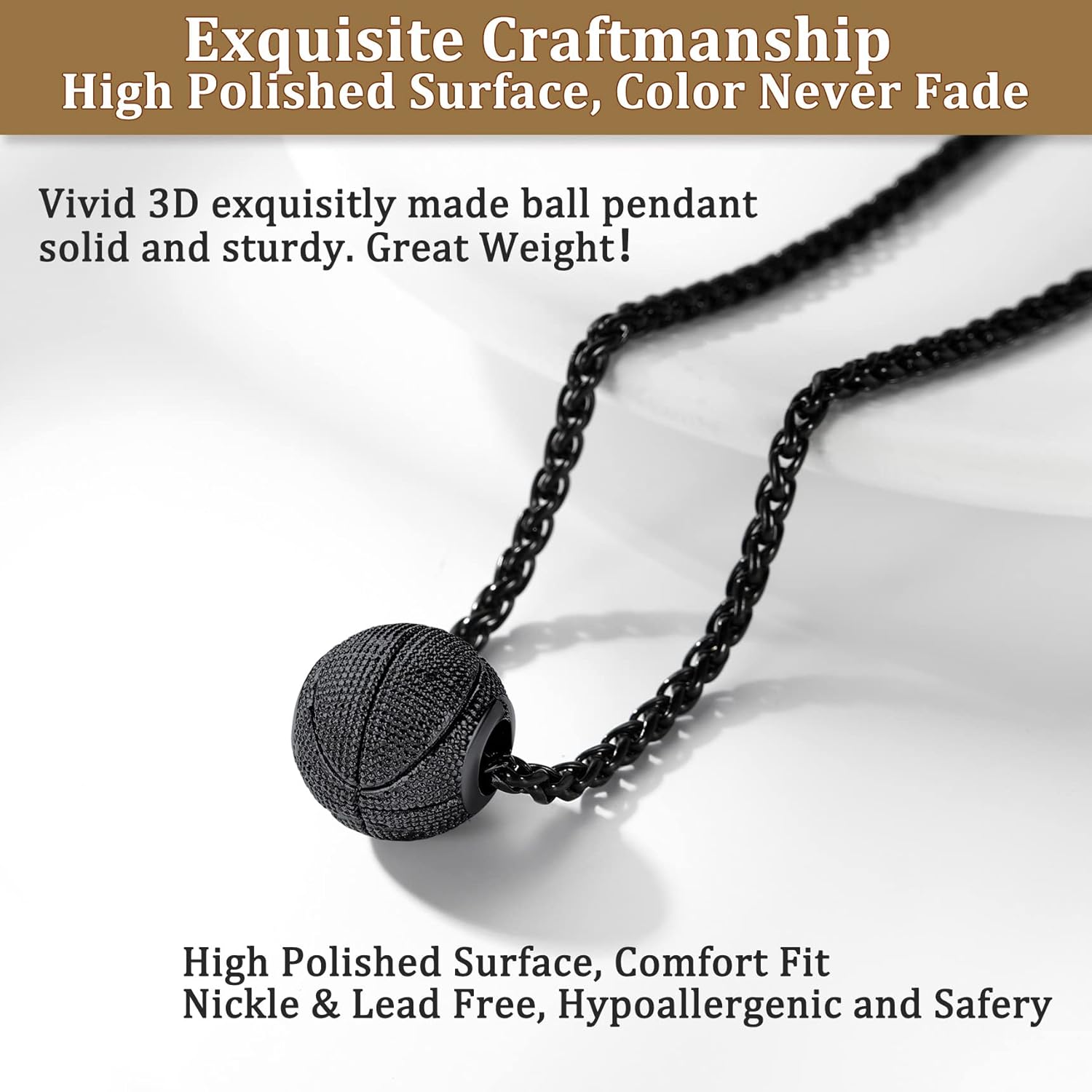 Black Rhodium Plated Basketball Necklace