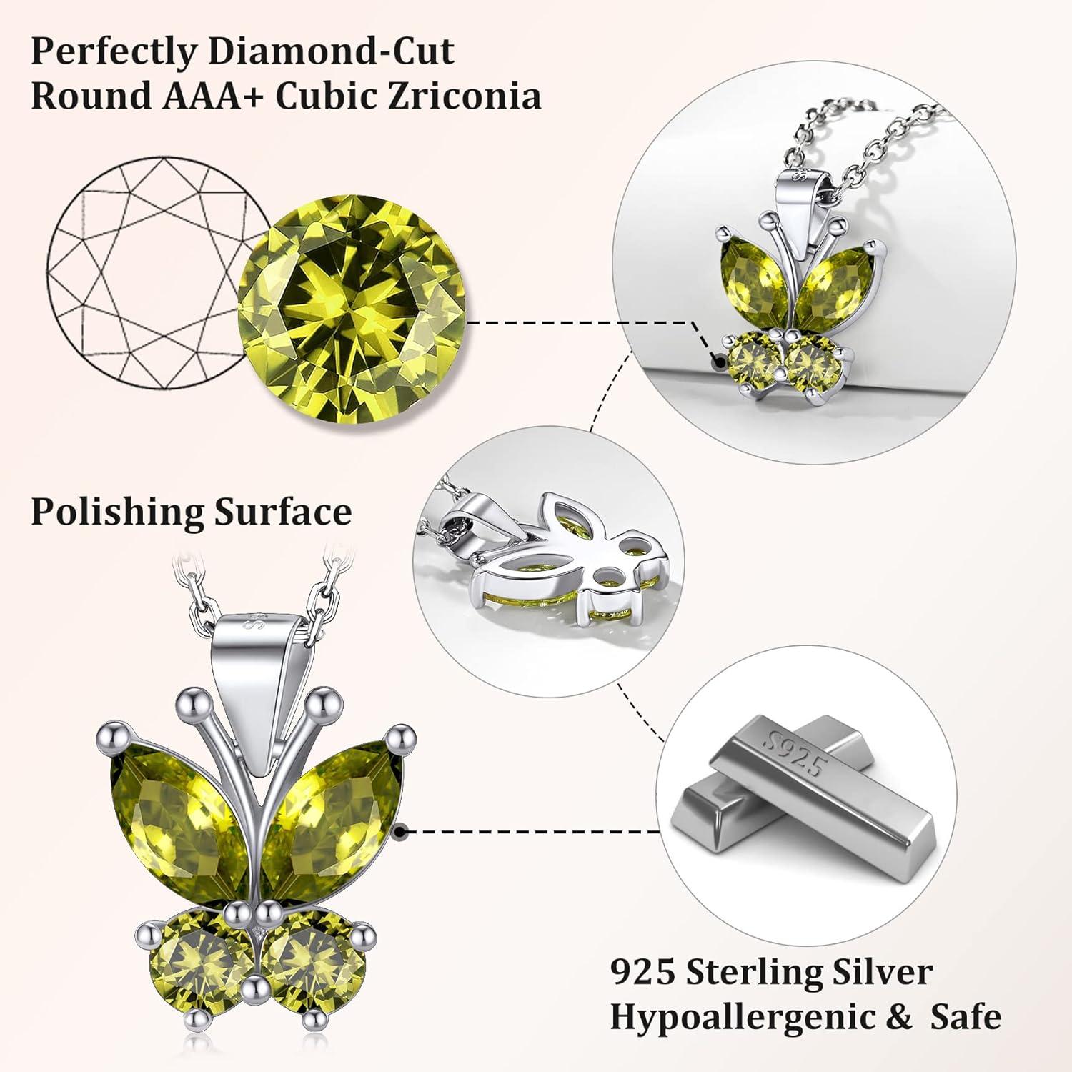 Dazzling August Peridot Butterfly Birthstone Necklace
