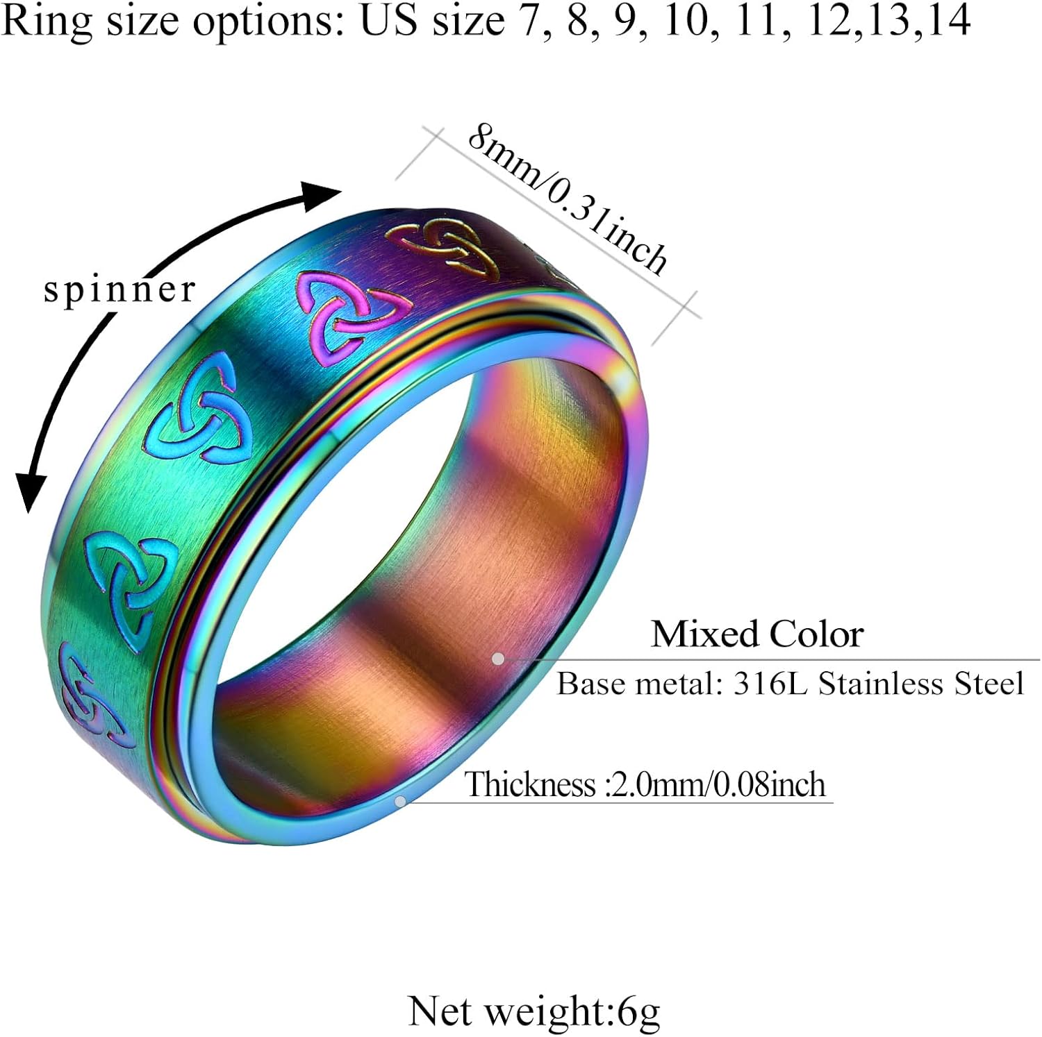 Trinity Celtic Knot Mixed Color Rotatable Anxiety Ring