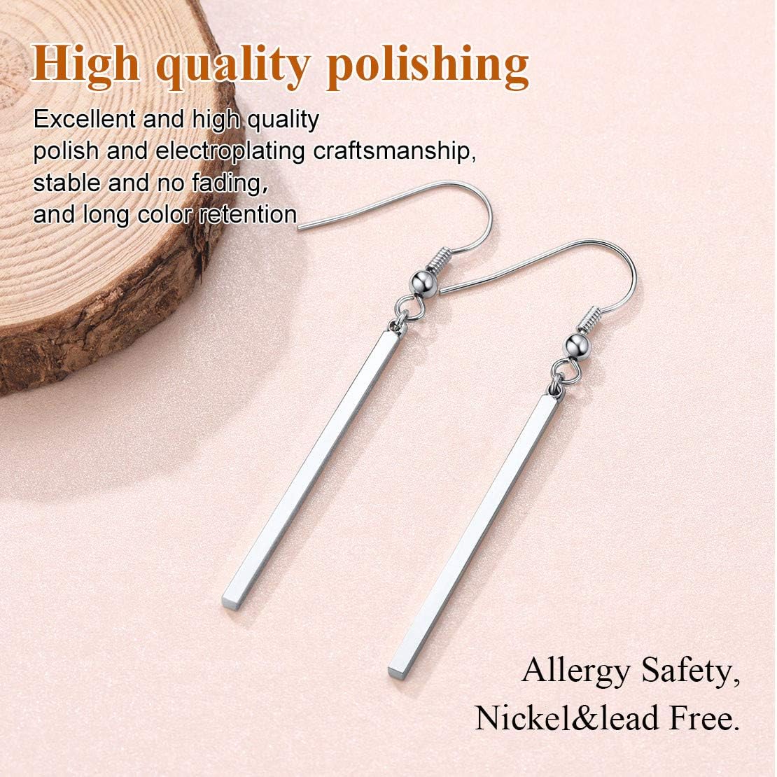 Stick Dangle Dangly Geometric Pillar Bar Drop Earrings 