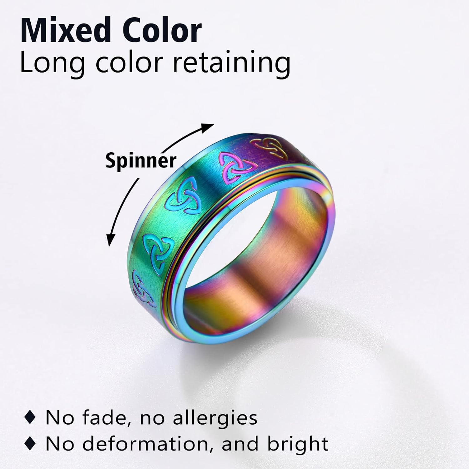 Trinity Celtic Knot Mixed Color Rotatable Anxiety Ring