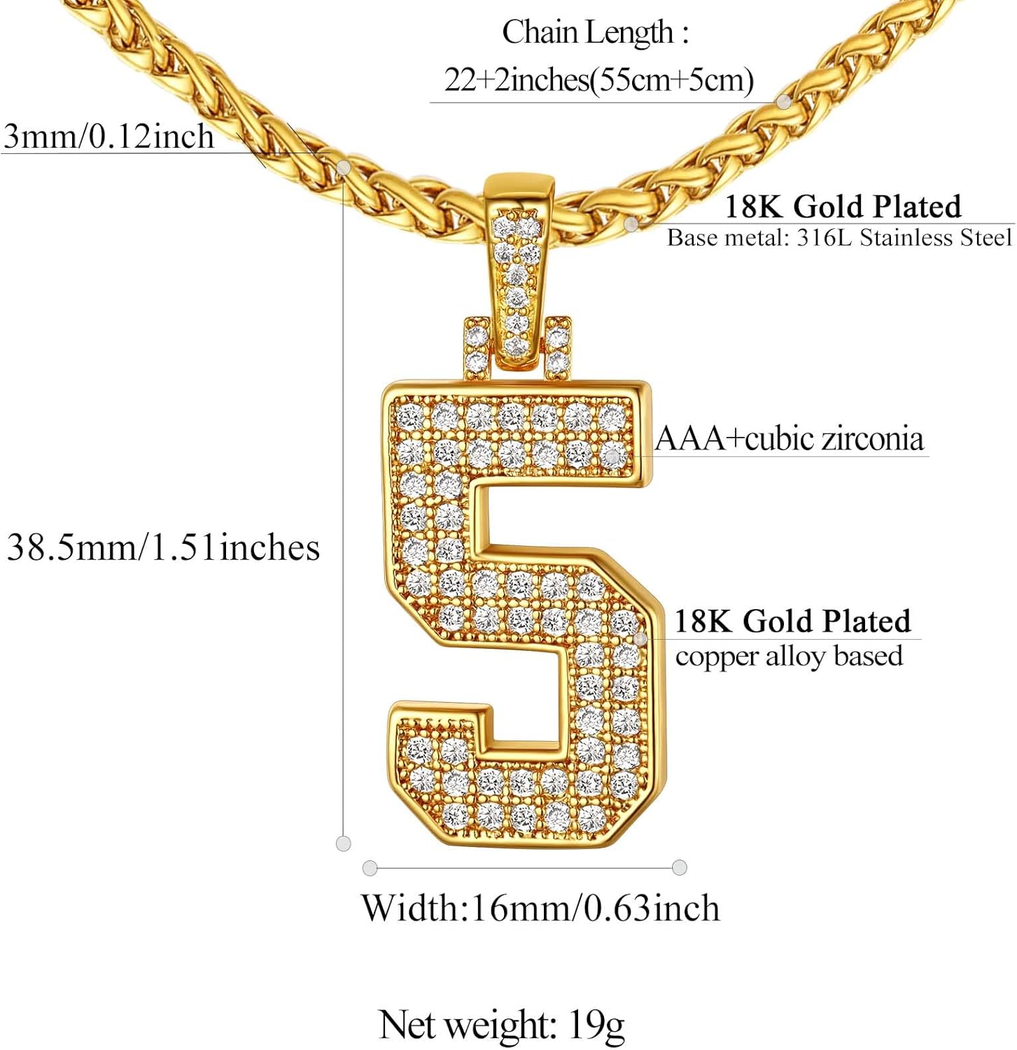 18K Gold Plated Zirconia Number Chain Necklaces