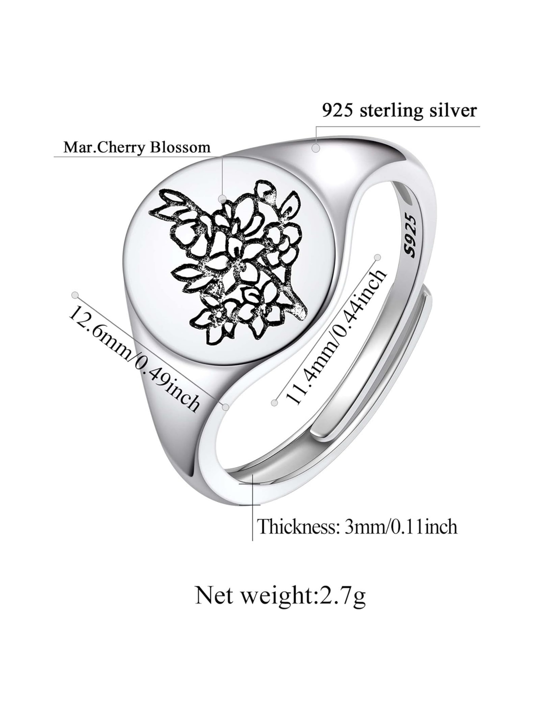 Birth Month Flower Signet Ring