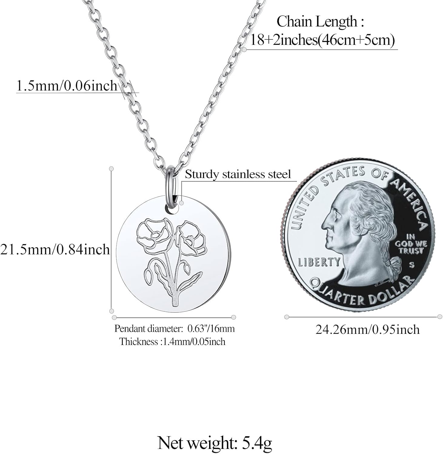 Jan. to Dec. Guardian Month Floral Birth Flower Disc Necklaces