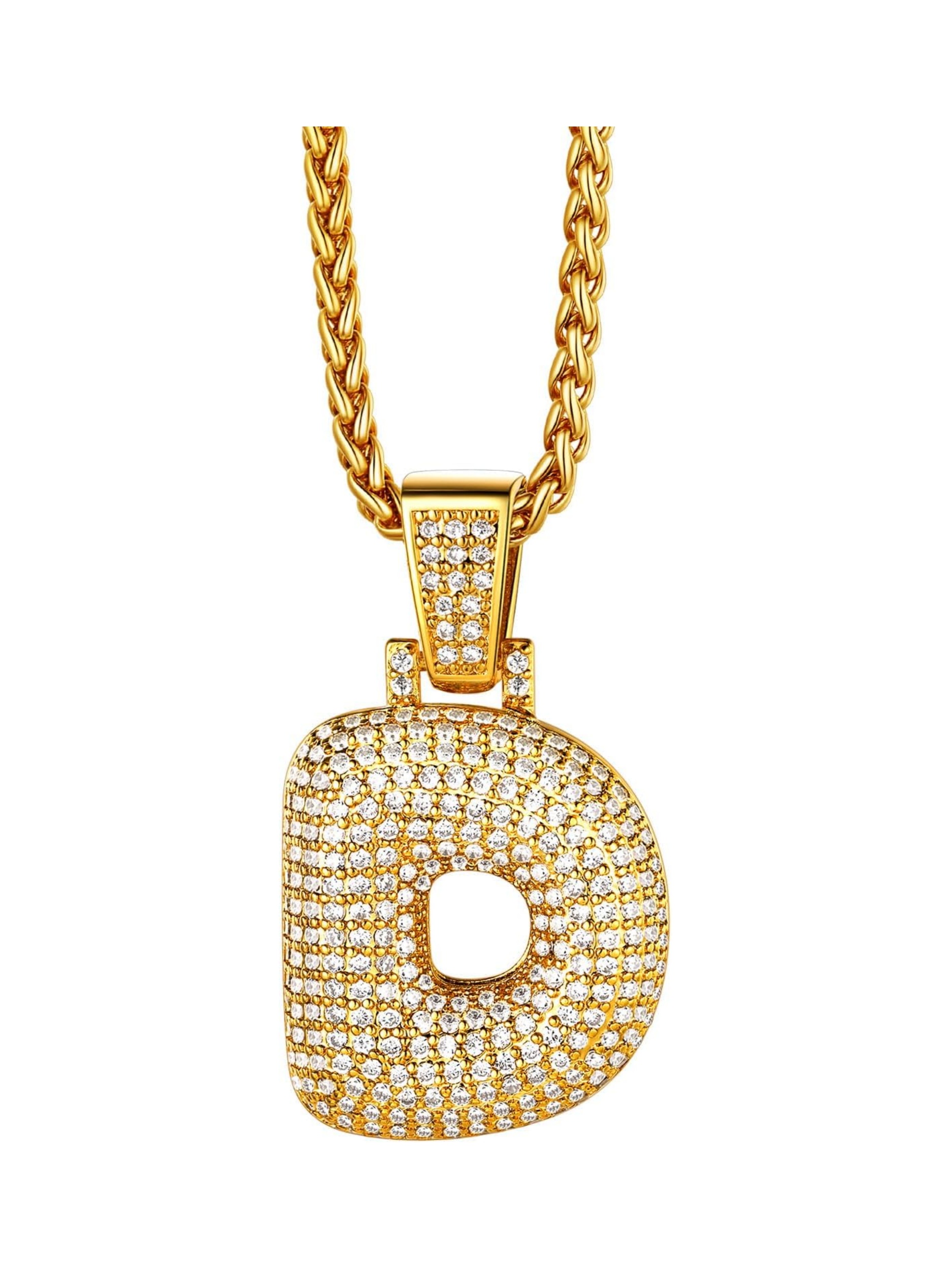 Initial Bubble D 18K Gold Plated Shiny Cubic Zirconia Monogram Pendant Necklaces