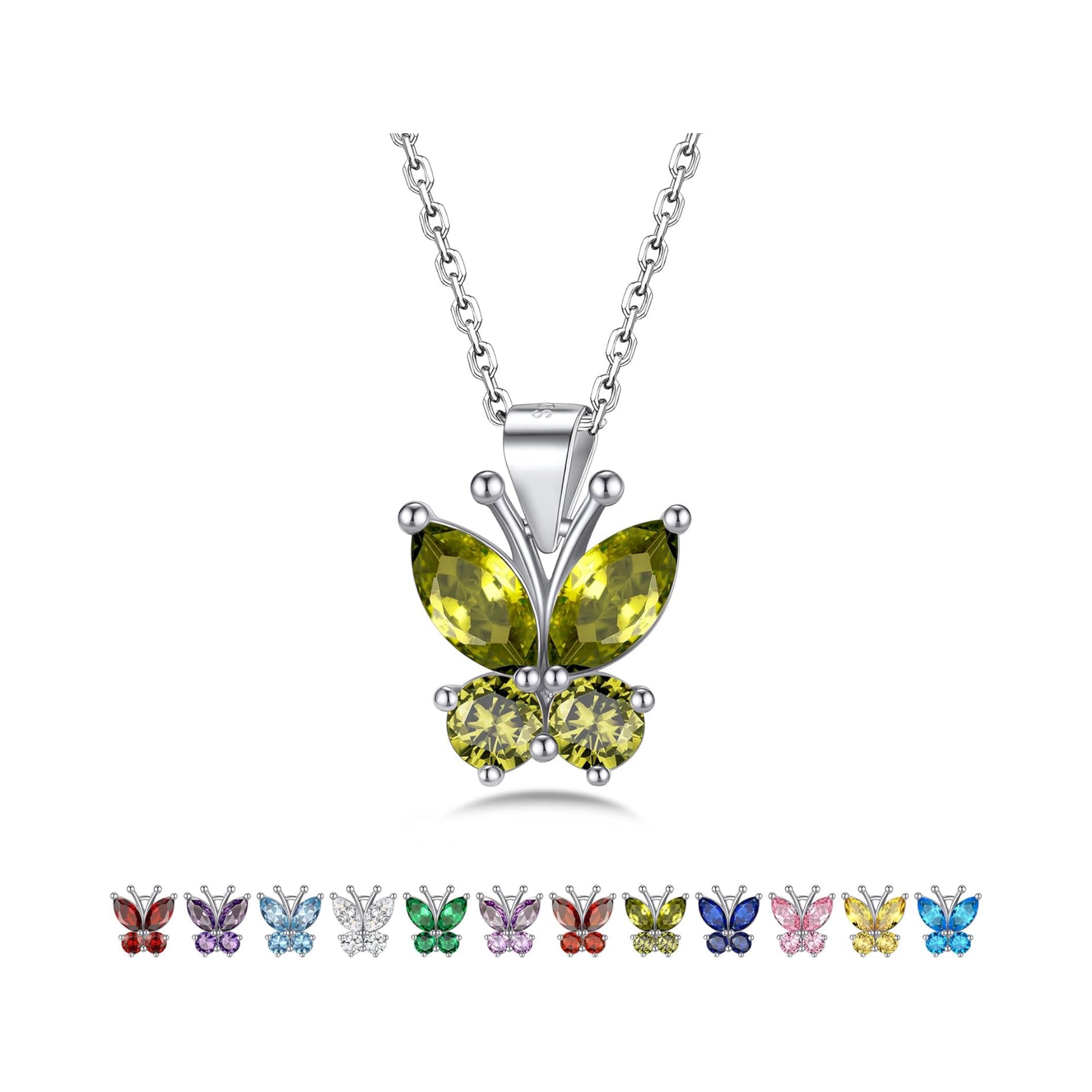 Dazzling August Peridot Butterfly Birthstone Necklace